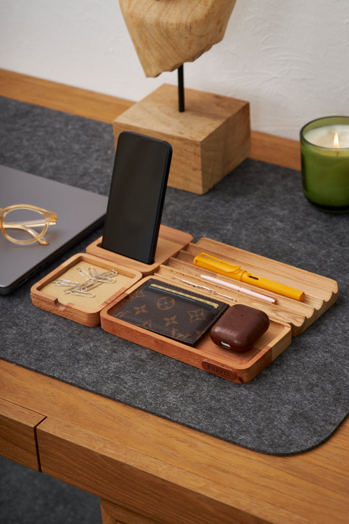 4'lü Ahşap Masif Masa Düzenleme Seti