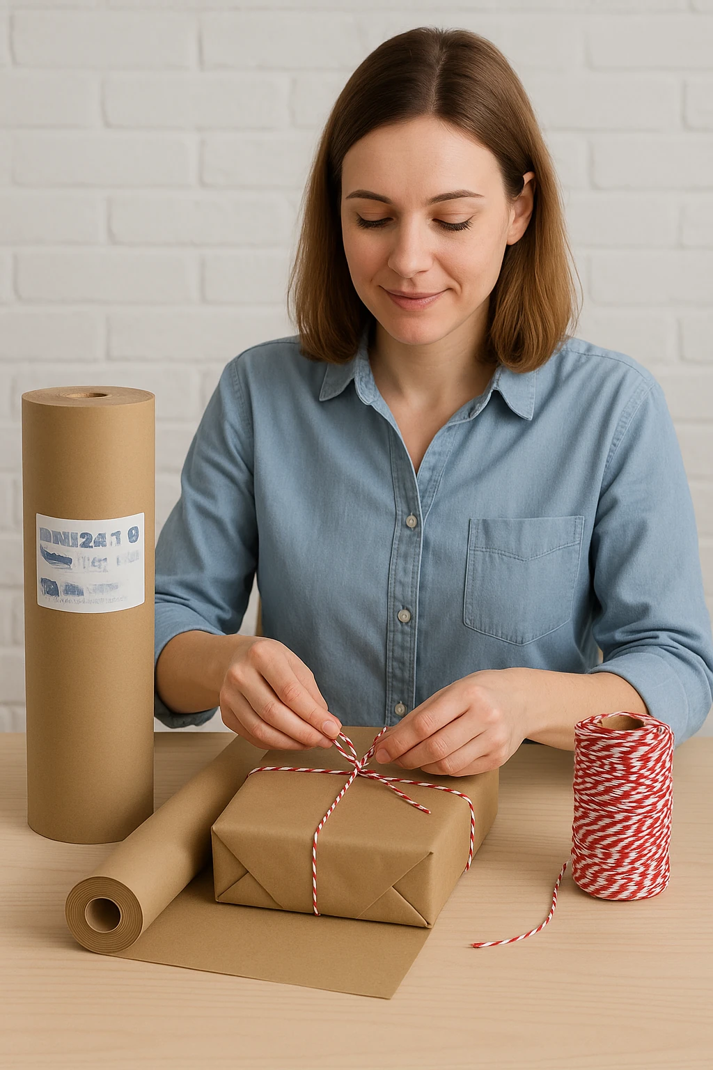 10 Metre Kraft Rulo Ambalaj Kağıdı ve 10 Metre Kırmızı Paketleme İpi