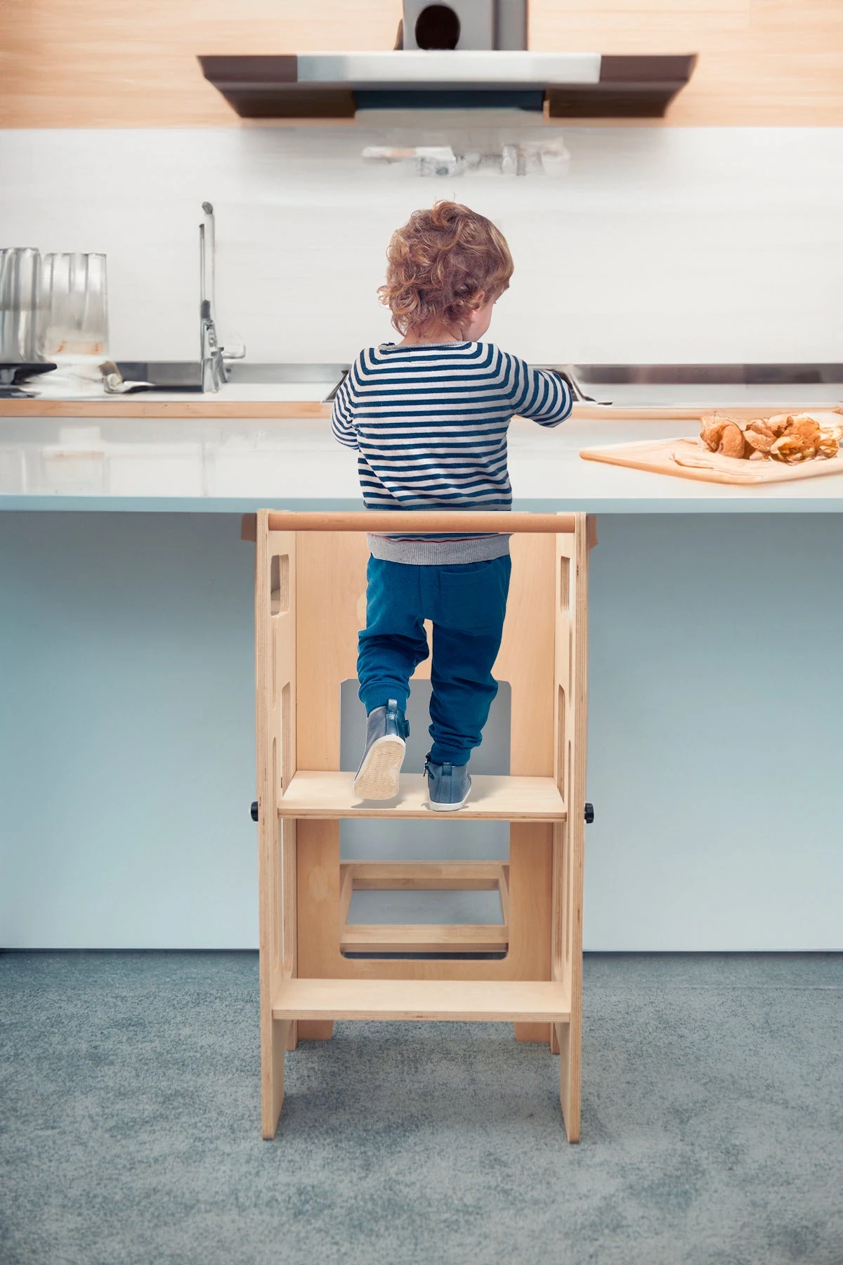 Ahşap Çocuklar İçin Mutfak yardımcı kulesi & Ayarlanabilir Basamaklı Çocuk Tabure