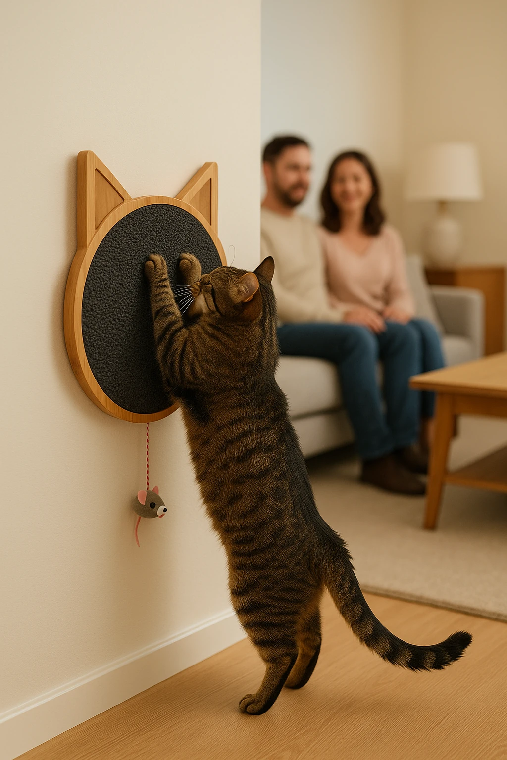 Duvara Monte Masif Ahşap Doğal Yuvarlak Kedi Tırmalama Tahtası Siyah