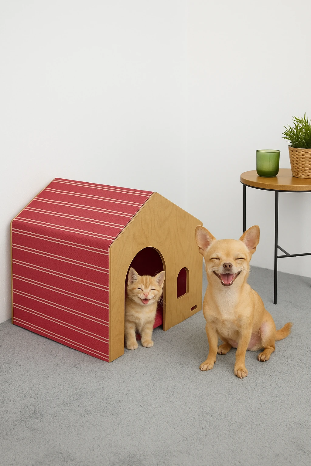 Demonte Ahşap Hava Alabilen Değiştirilebilir Kumaş Kedi ve Köpek Evi Bordo