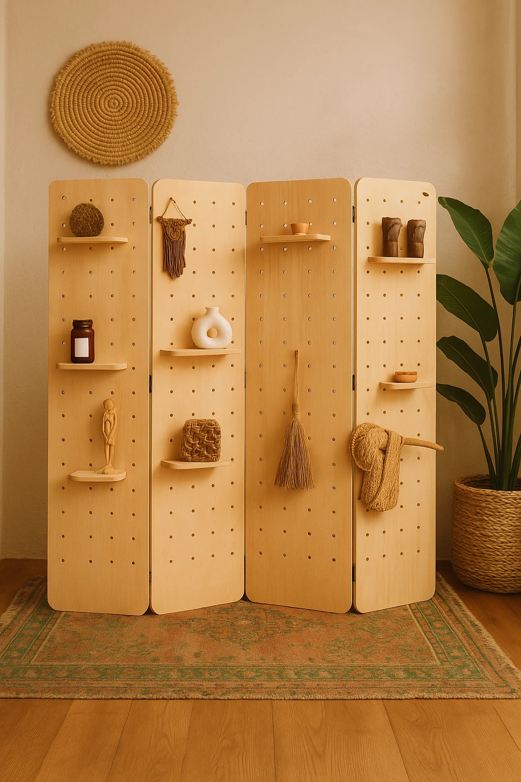 4 Kanatlı Katlanabilir Çok Amaçlı Ahşap Paravan