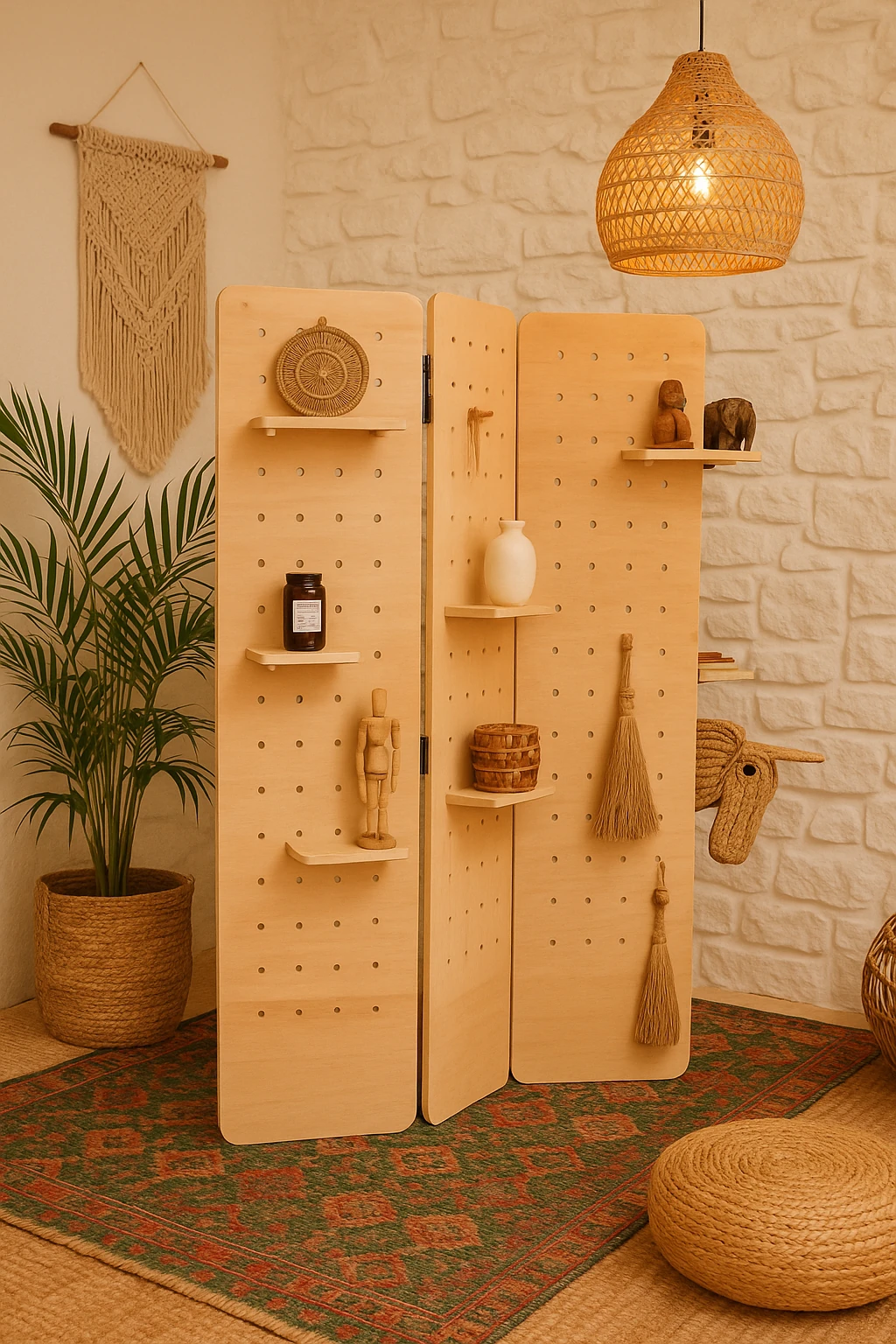 3 Kanatlı Katlanır Çok Amaçlı Ahşap Paravan