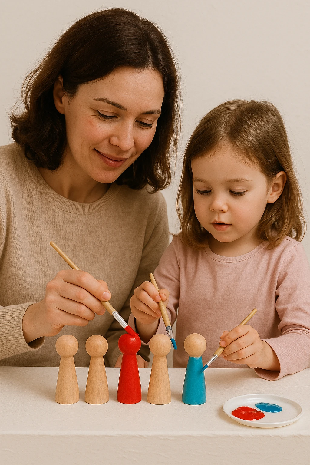 Ahşap El Yapımı 5'li Peg Bebekler