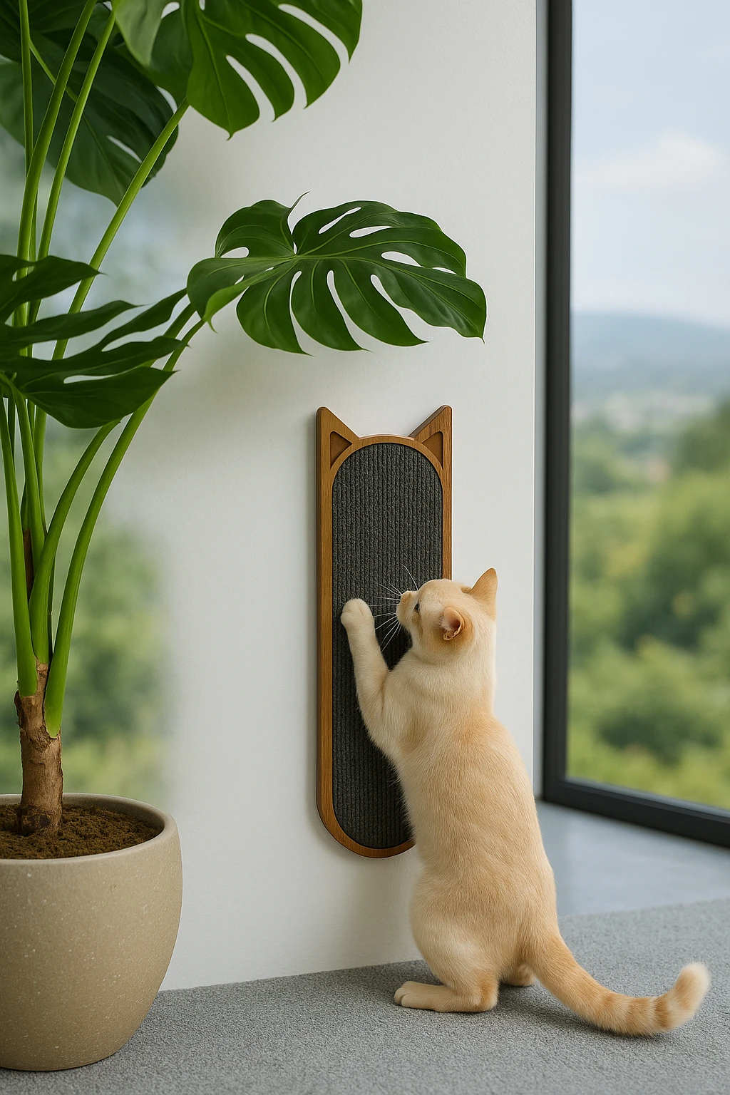 Duvara Monte Masif Ahşap Dişi Kedi Tırmalama Tahtası