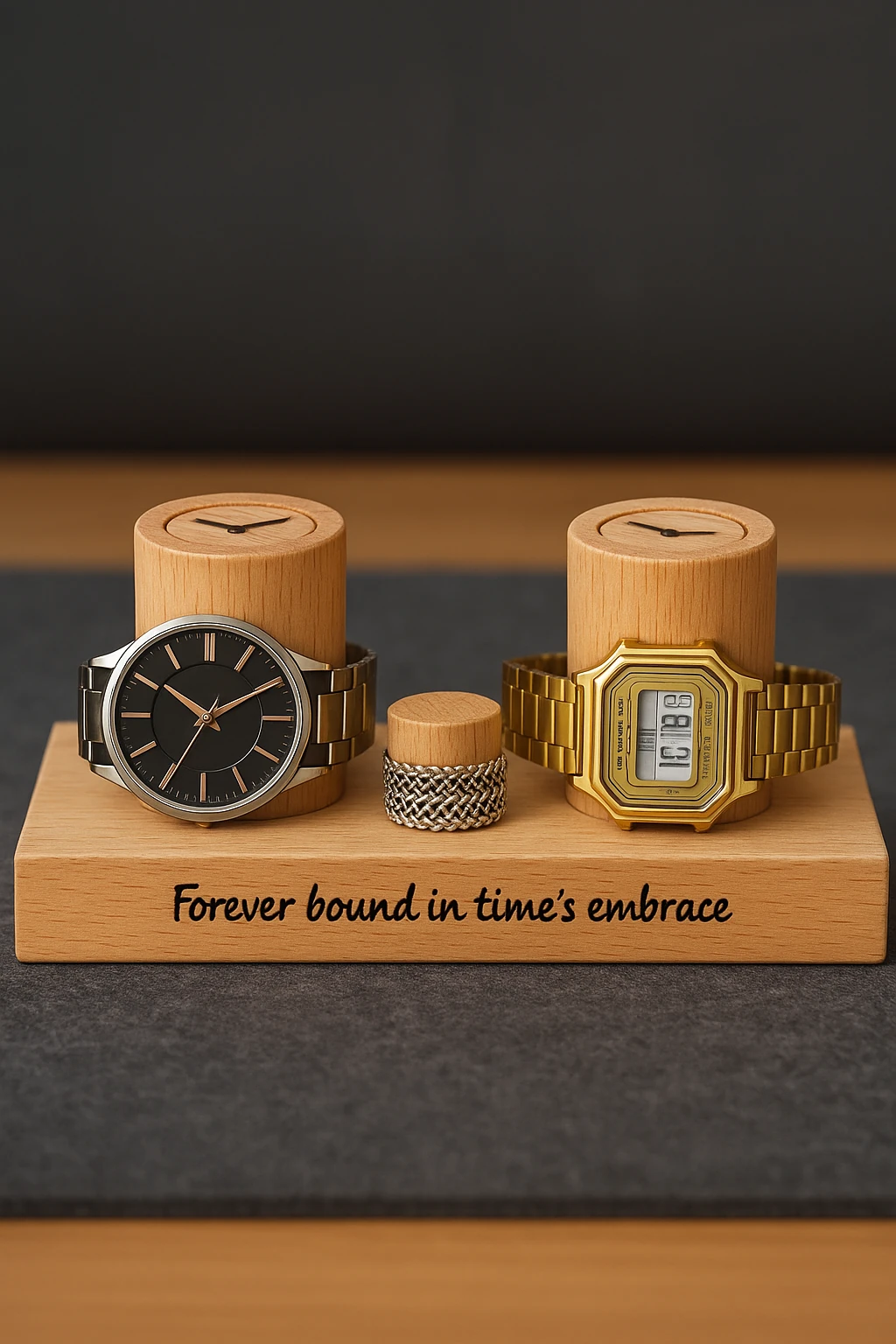 Masif Ahşap Anne Baba Saat & Yüzük Standı