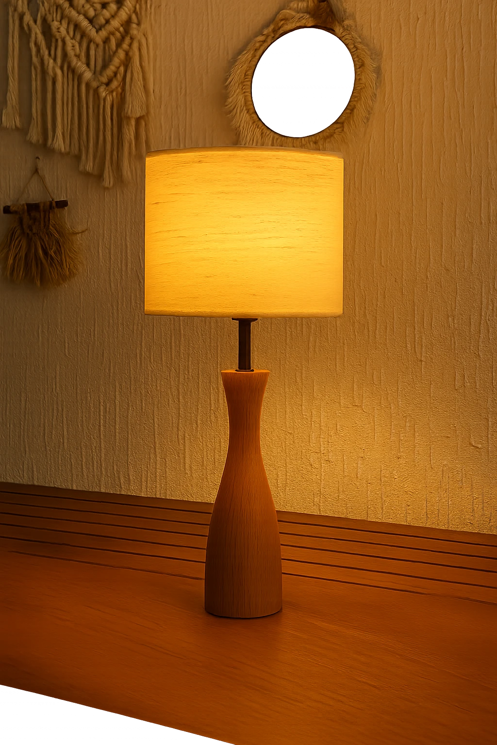 Ev Dekorasyonu için Ahşap ve Kumaş Silindir Abajur Ra