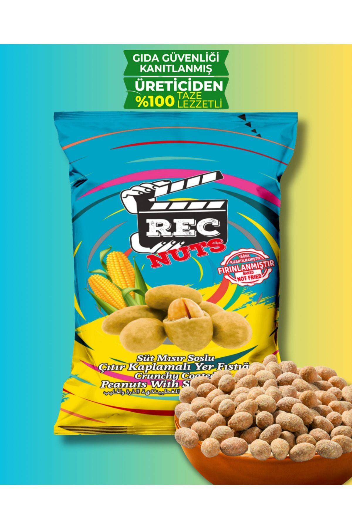 Süt Mısır Soslu Çıtır Kaplamalı Fırınlanmış Yer Fıstığı 40gr X 5 Adet Atıştırmalık