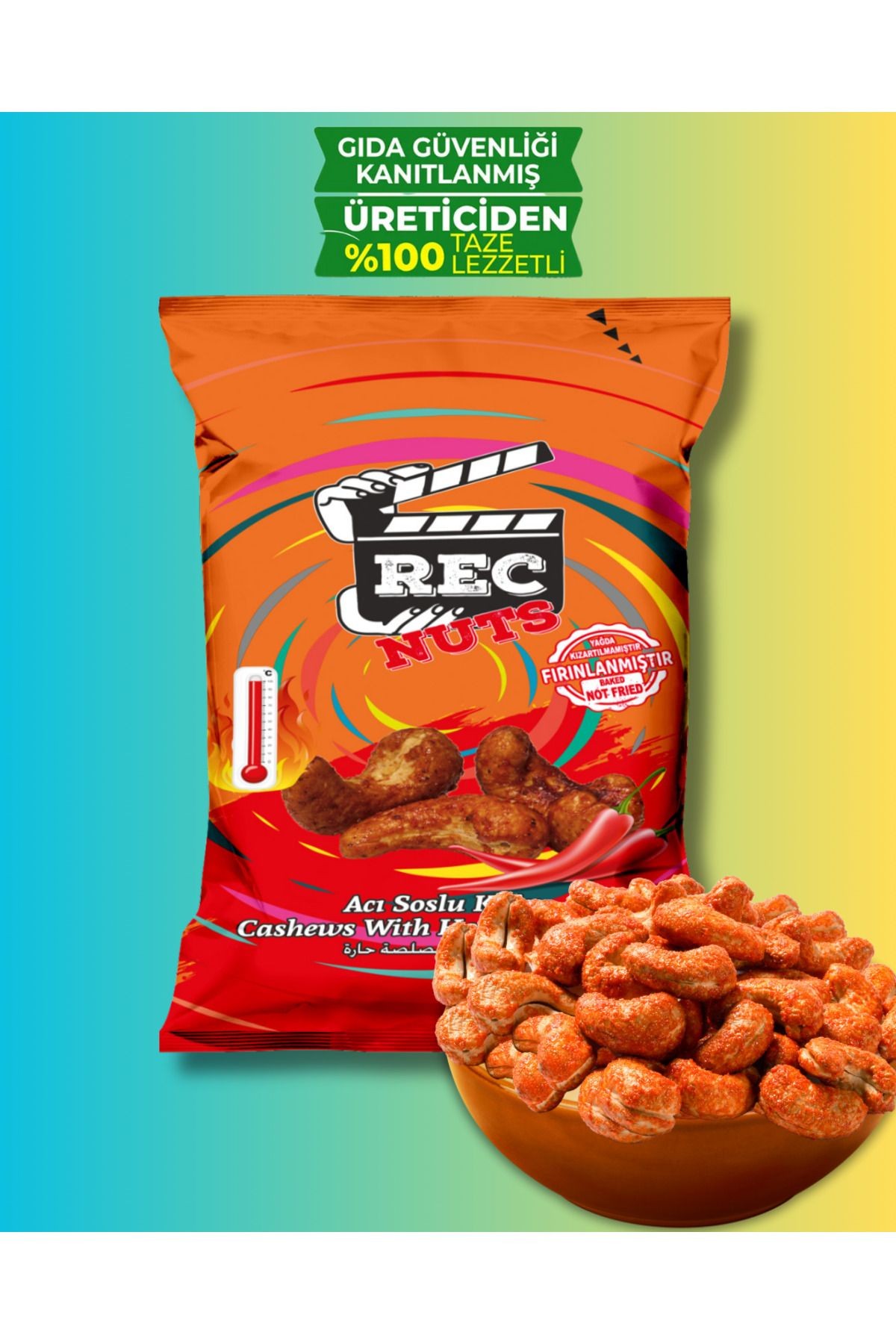 Acı Soslu Kaju 40 gr X 3 Adet ( 120gr ) - Fırınlanmış Sağlıklı Atıştırmalık