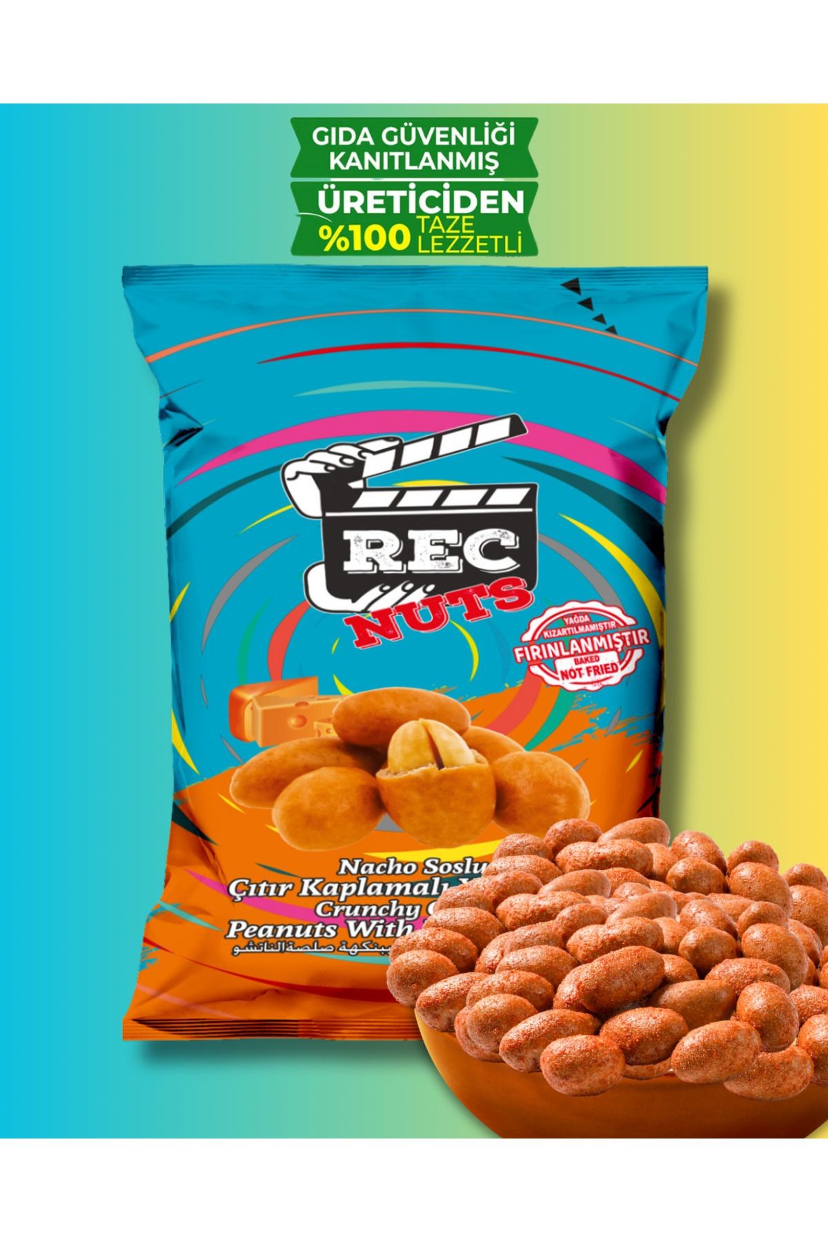 Nacho Soslu Çıtır Kaplamalı Fırınlanmış Yer Fıstığı 40gr X 5 Adet Atıştırmalık