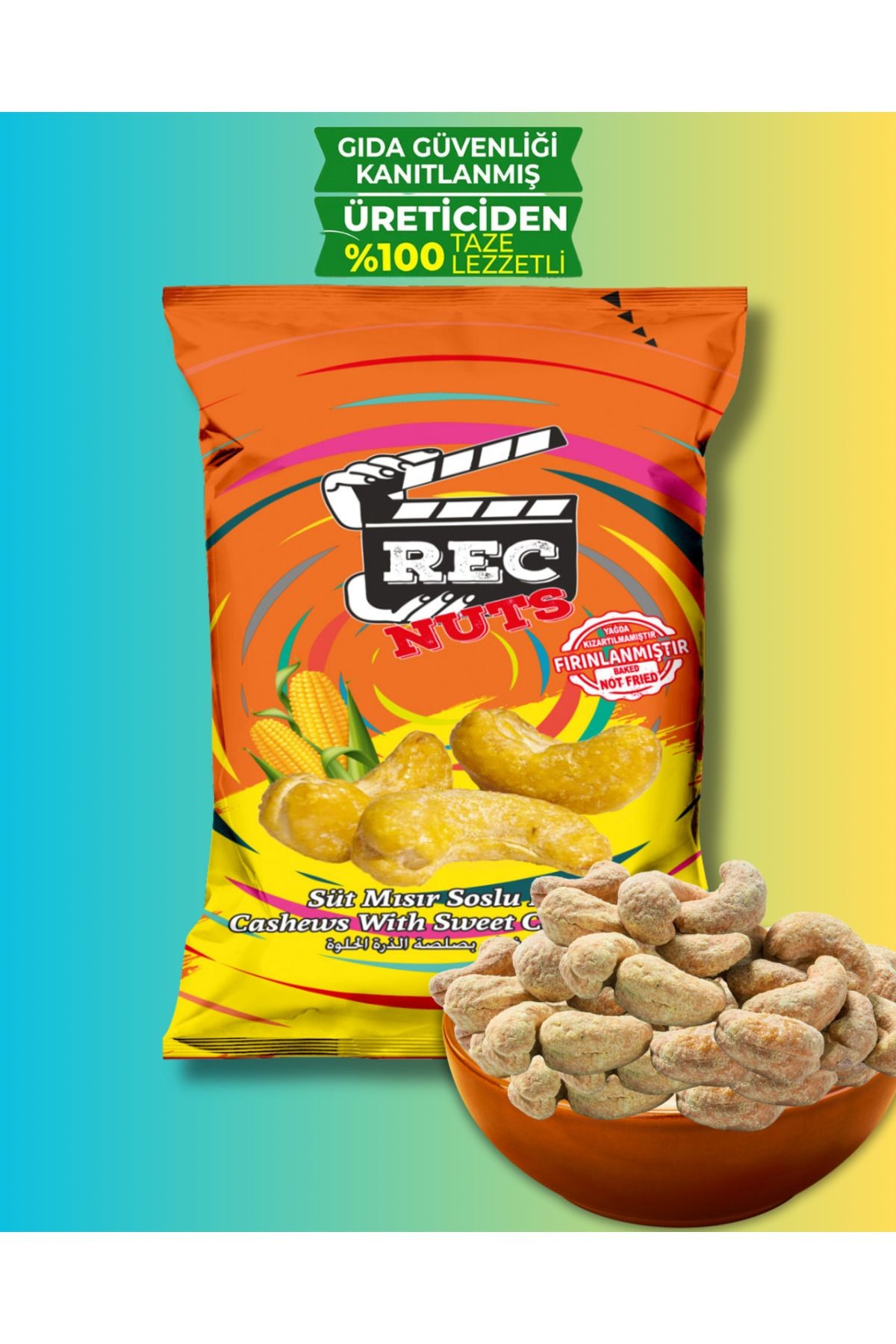 Süt Mısır Soslu Kaju 40 gr X 3 Adet ( 120gr ) - Fırınlanmış Yağsız Atıştırmalık