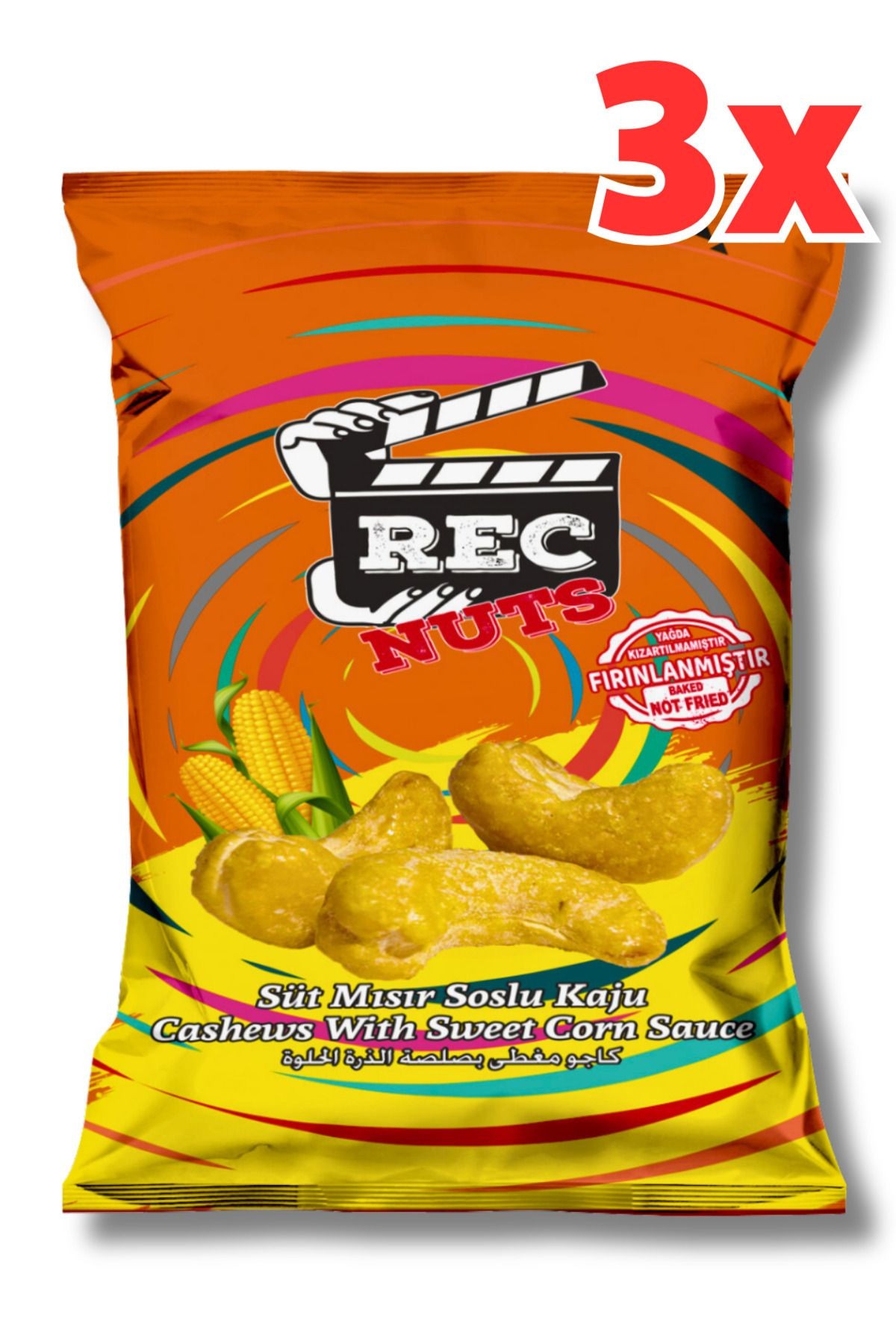 Süt Mısır Soslu Kaju 40 gr X 3 Adet ( 120gr ) - Fırınlanmış Yağsız Atıştırmalık