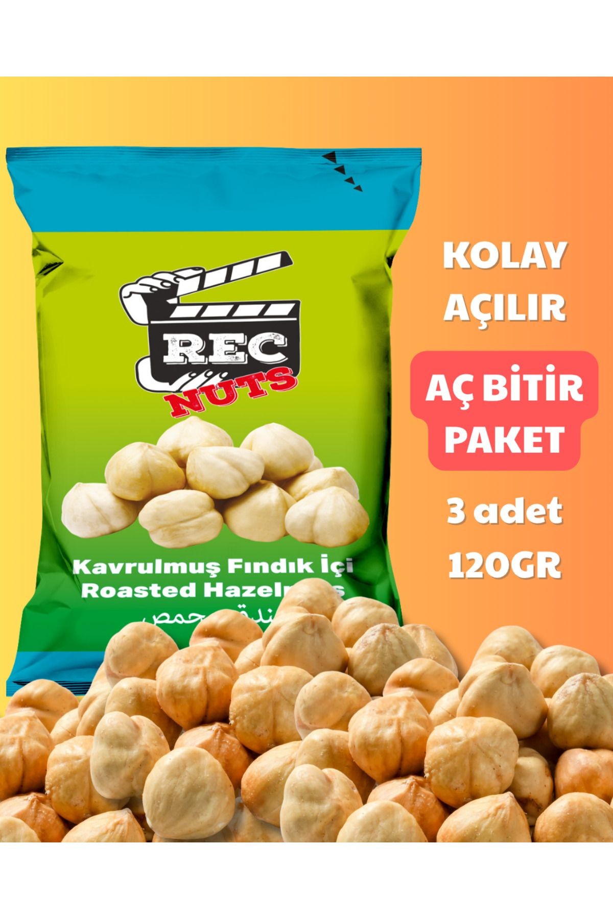 Kavrulmuş Fındık Içi 40gr X 3 Adet ( 120 gr ) - Fırınlanmış Sağlıklı Atıştırmalık