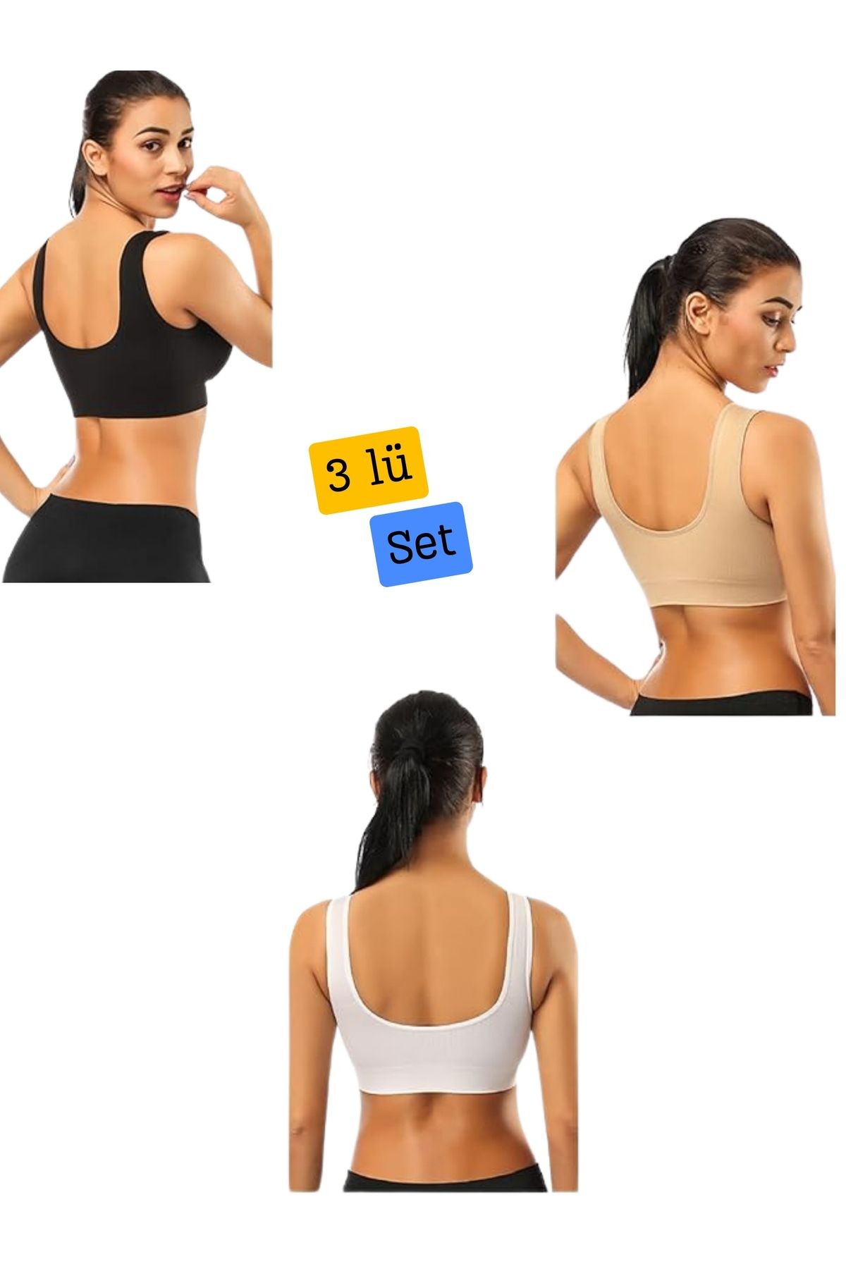 3 lü Kalın Askılı Pedsiz Toparlayıcı Sütyen Korse Spor Sütyen Büstiyer Üçlü Set