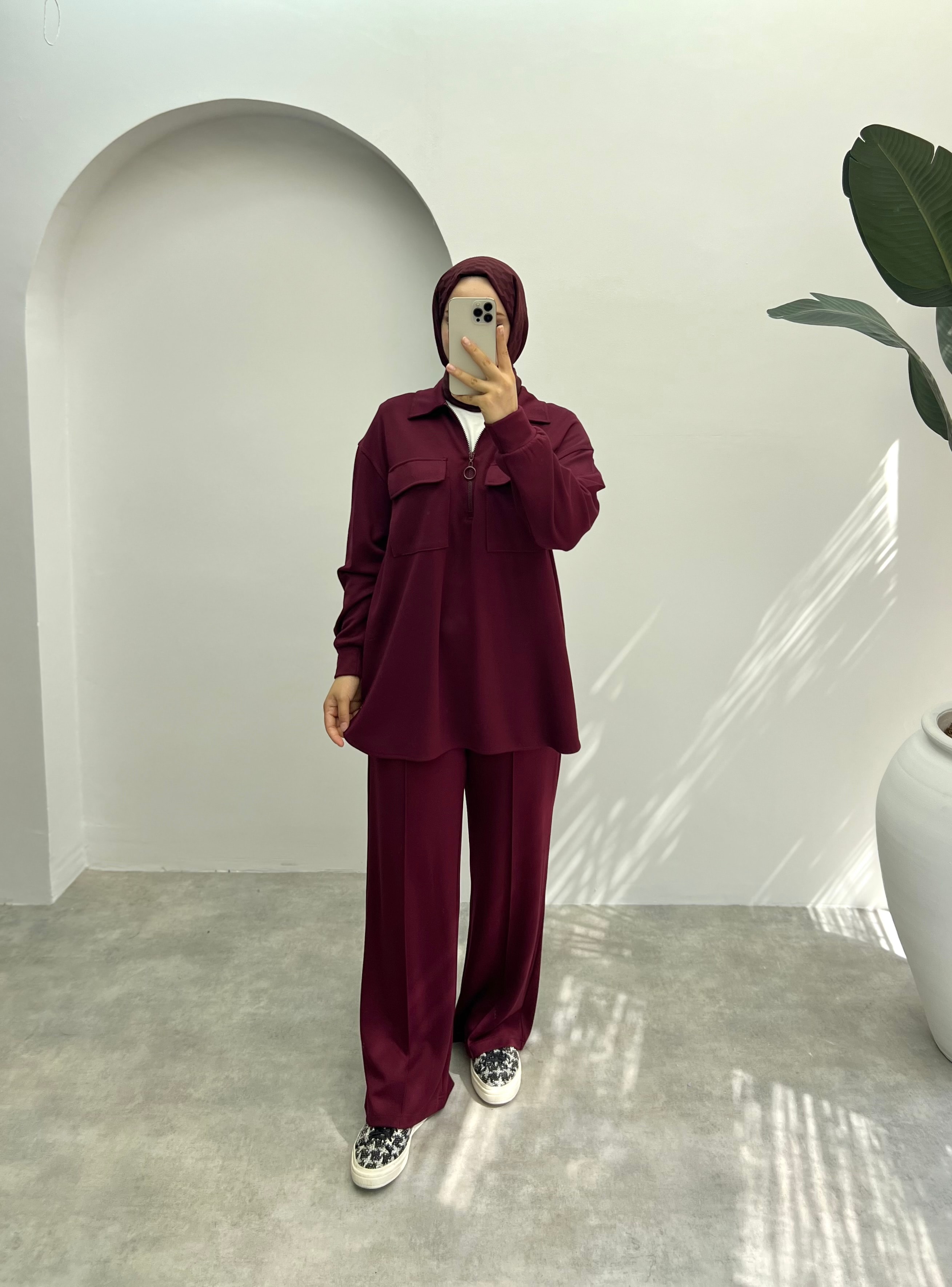 Yarım Fermuarlı Premium Takım Bordo 