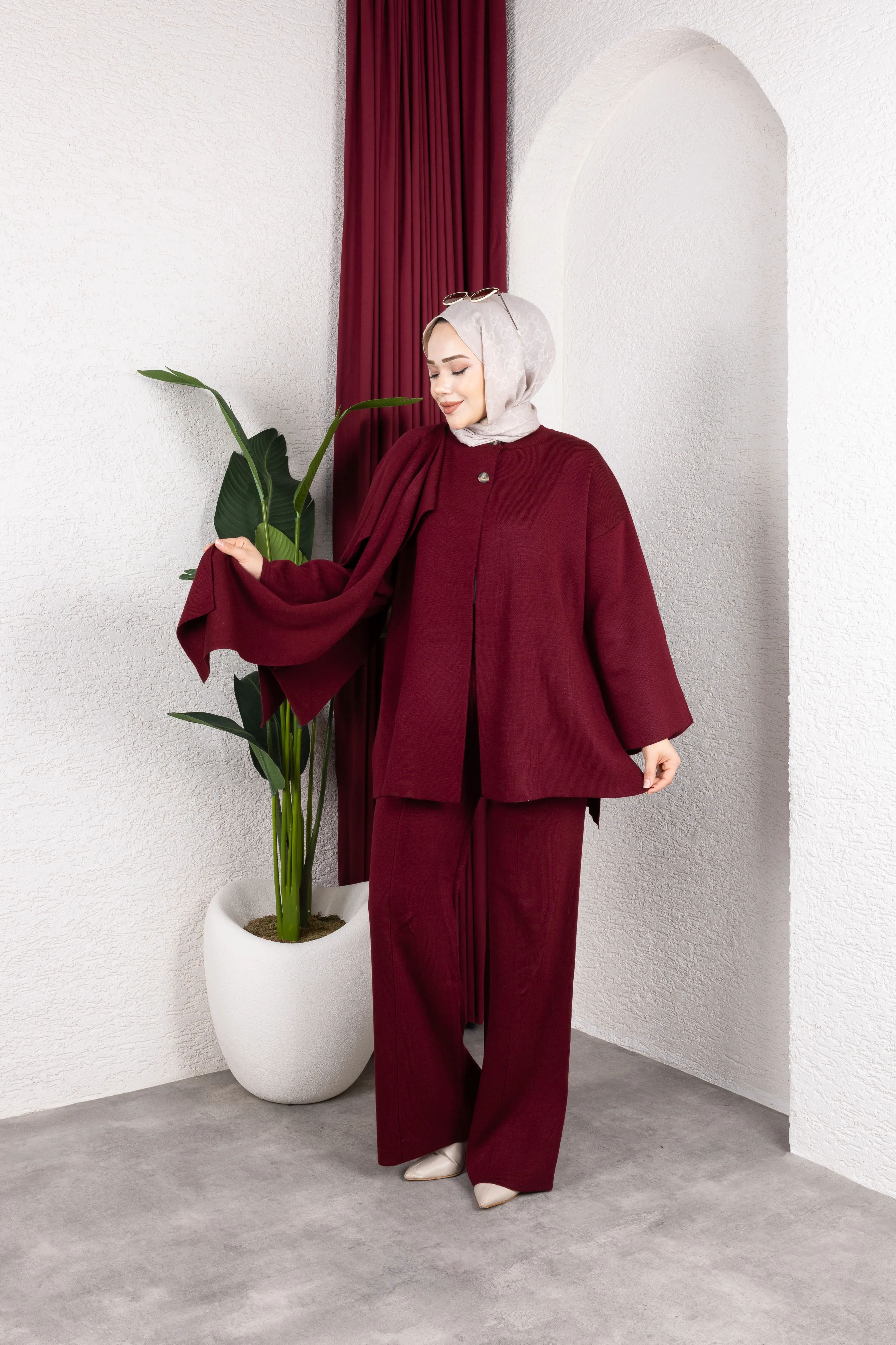 Şal Yaka Triko Pantolonlu Takım