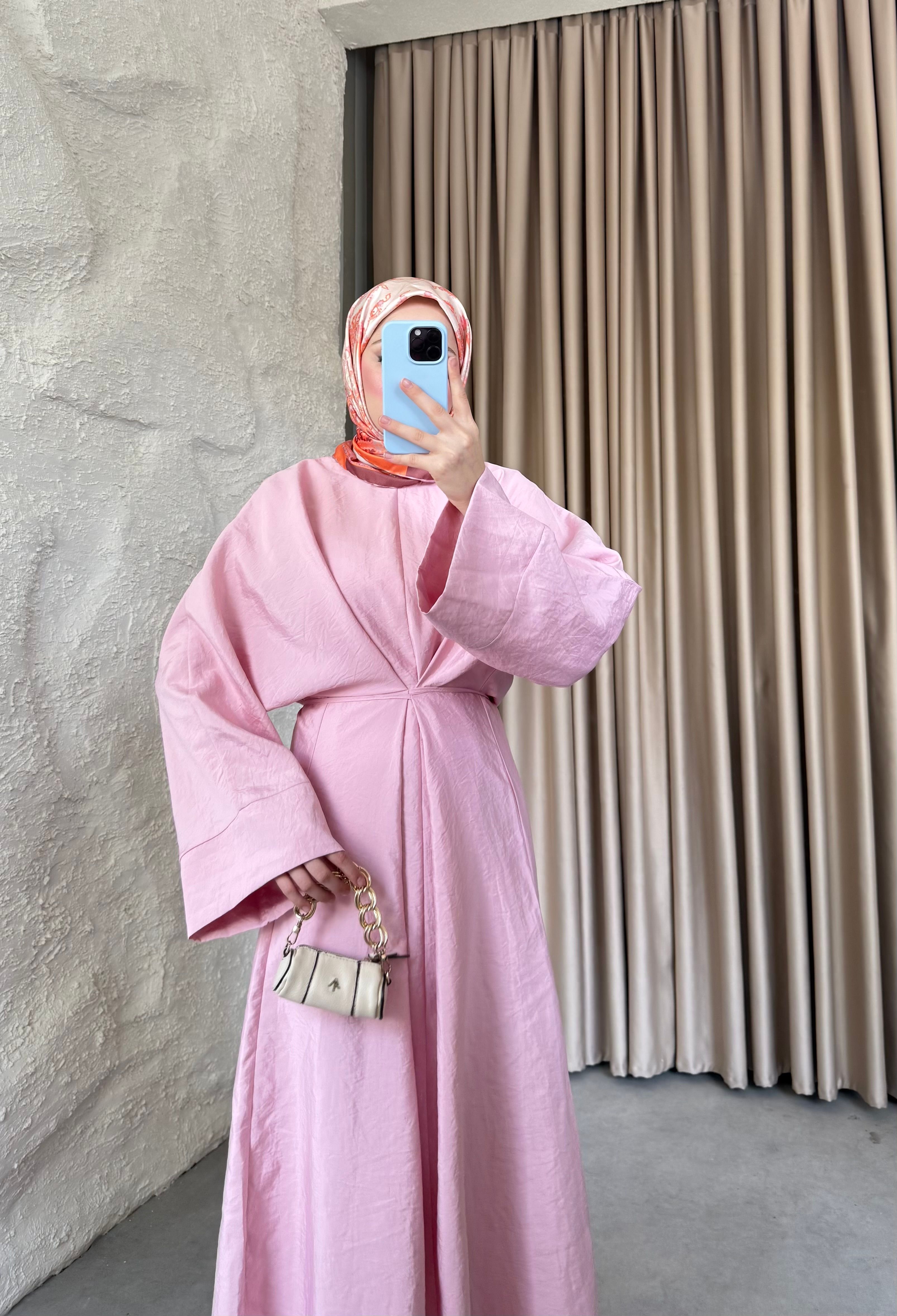Bağlamalı Tasarım Elbise Pembe 