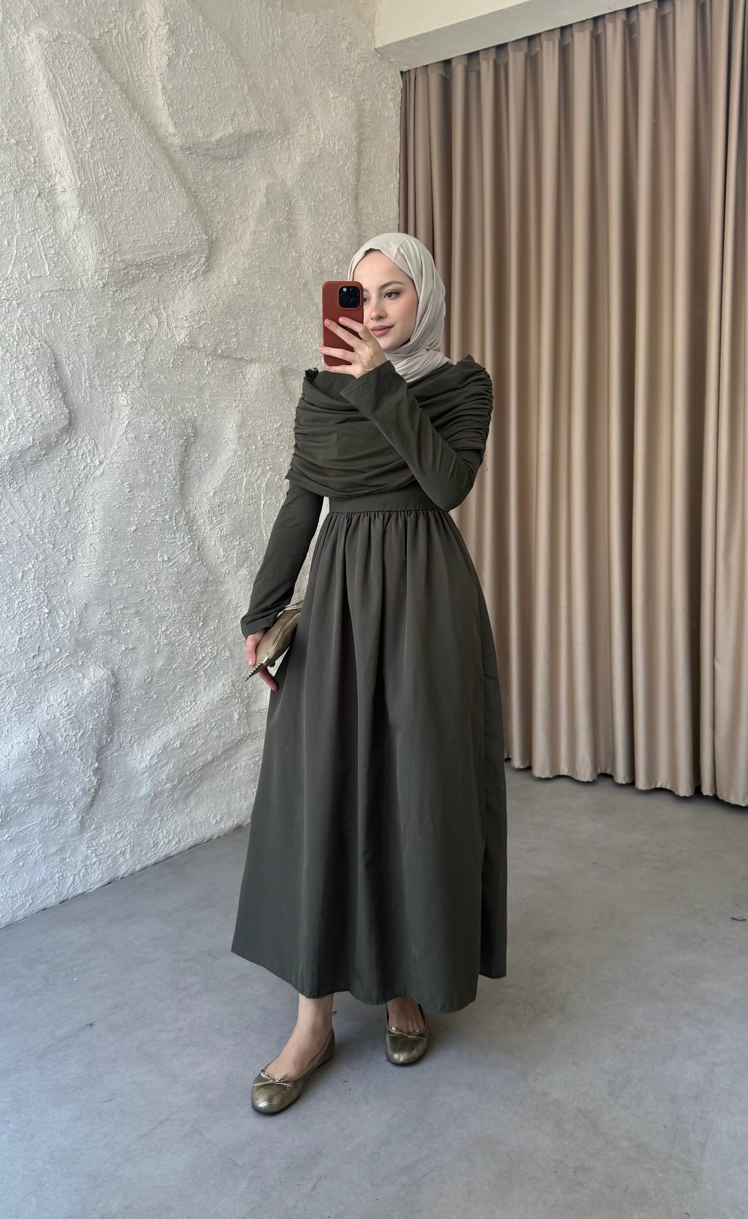 Drape Elbise - Haki