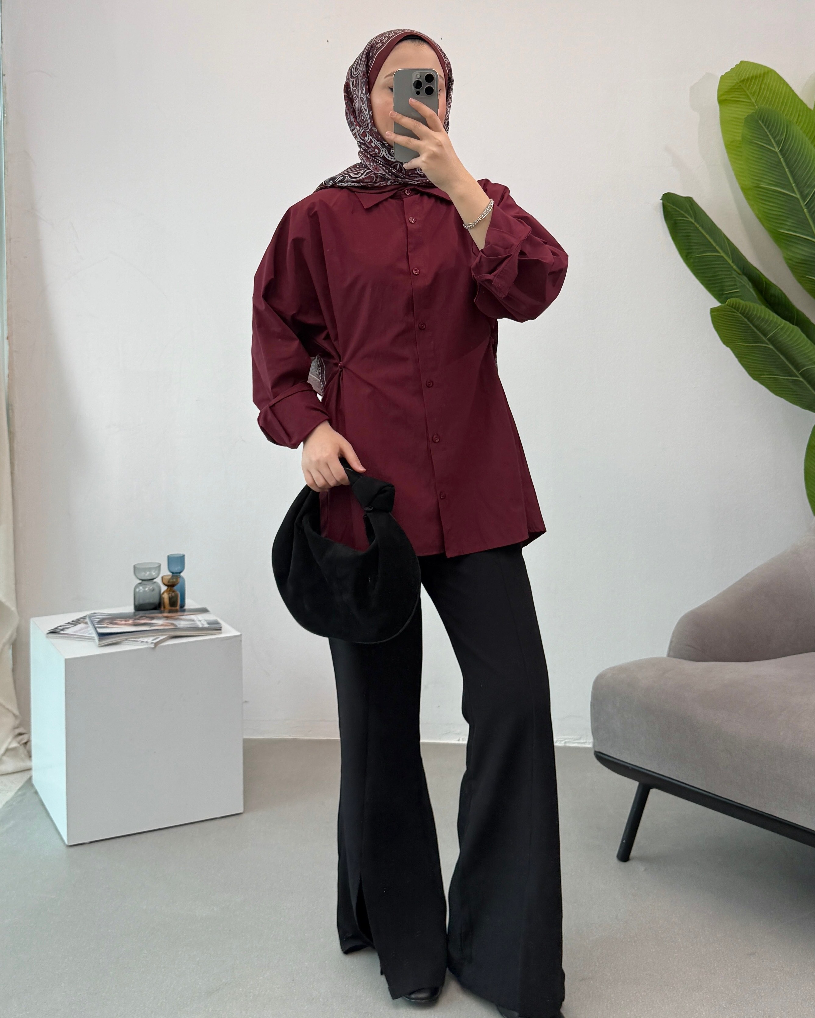 Paçası Yırtmaçlı Premium Krep Pantolon - Siyah