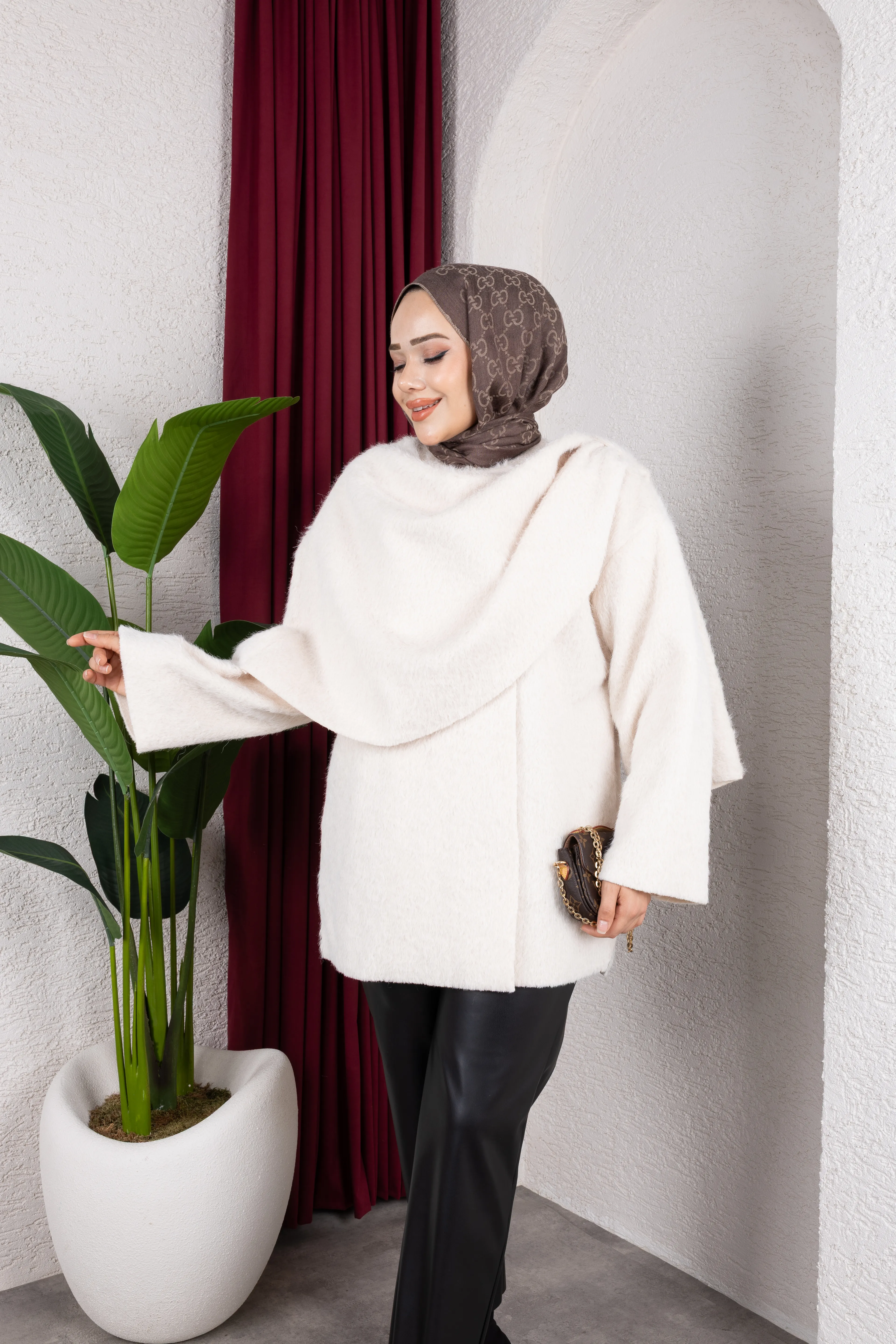 Eva Şal Yaka Kaban Bej 