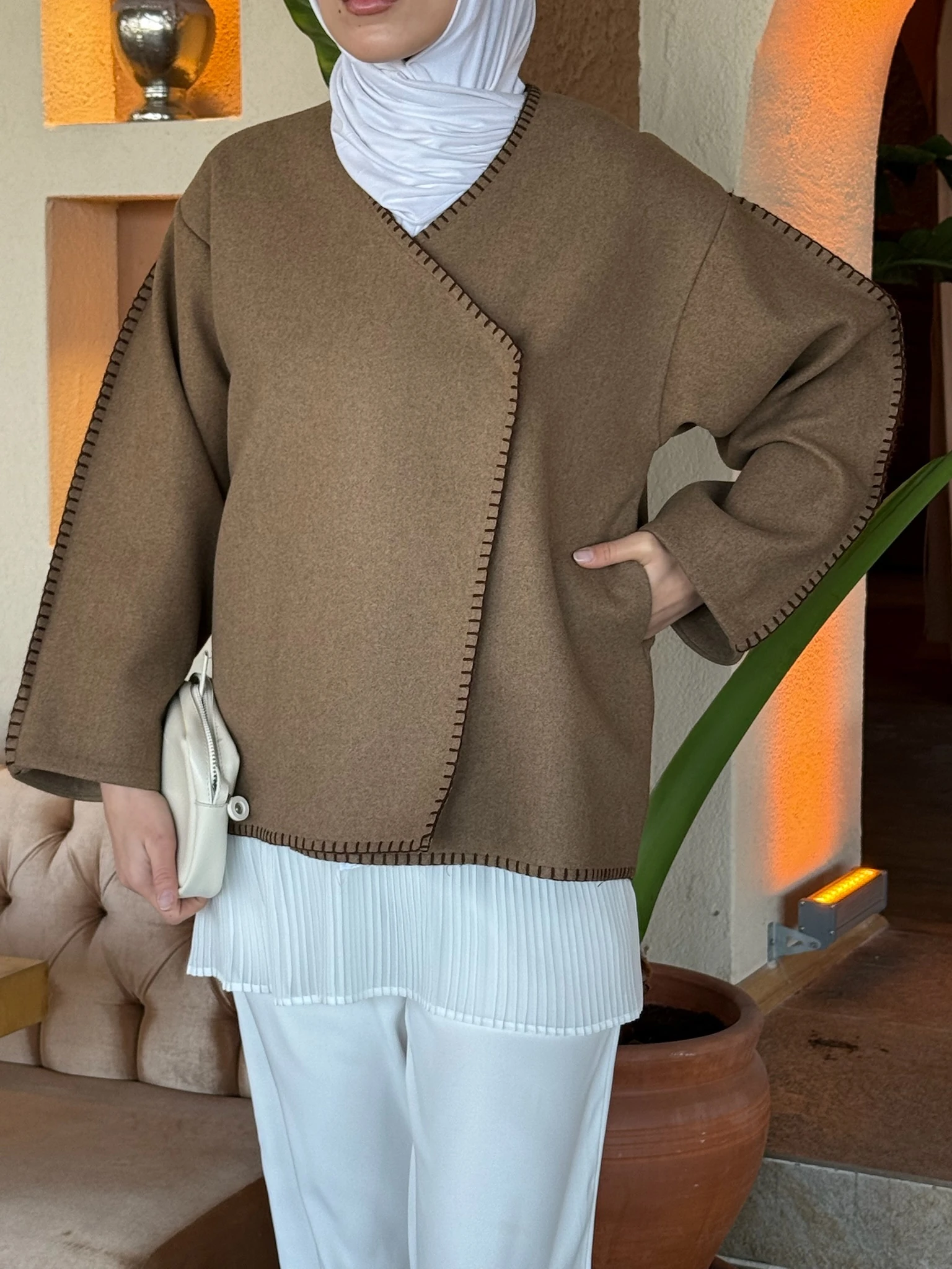 Premıum Dikişli Kaşe Ceket Kahverengi 