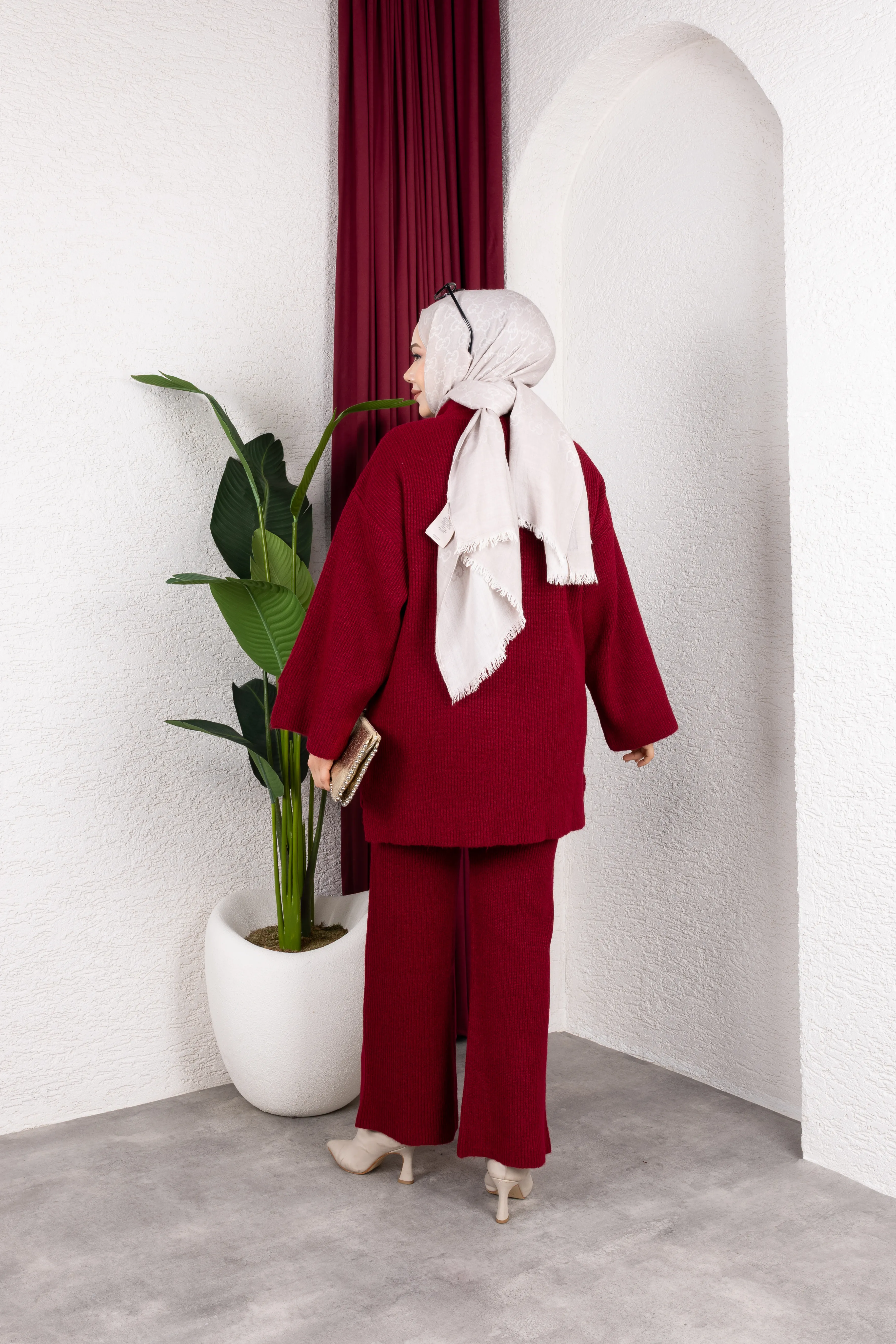 V Yaka Premıum Pantolonlu Takım Bordo