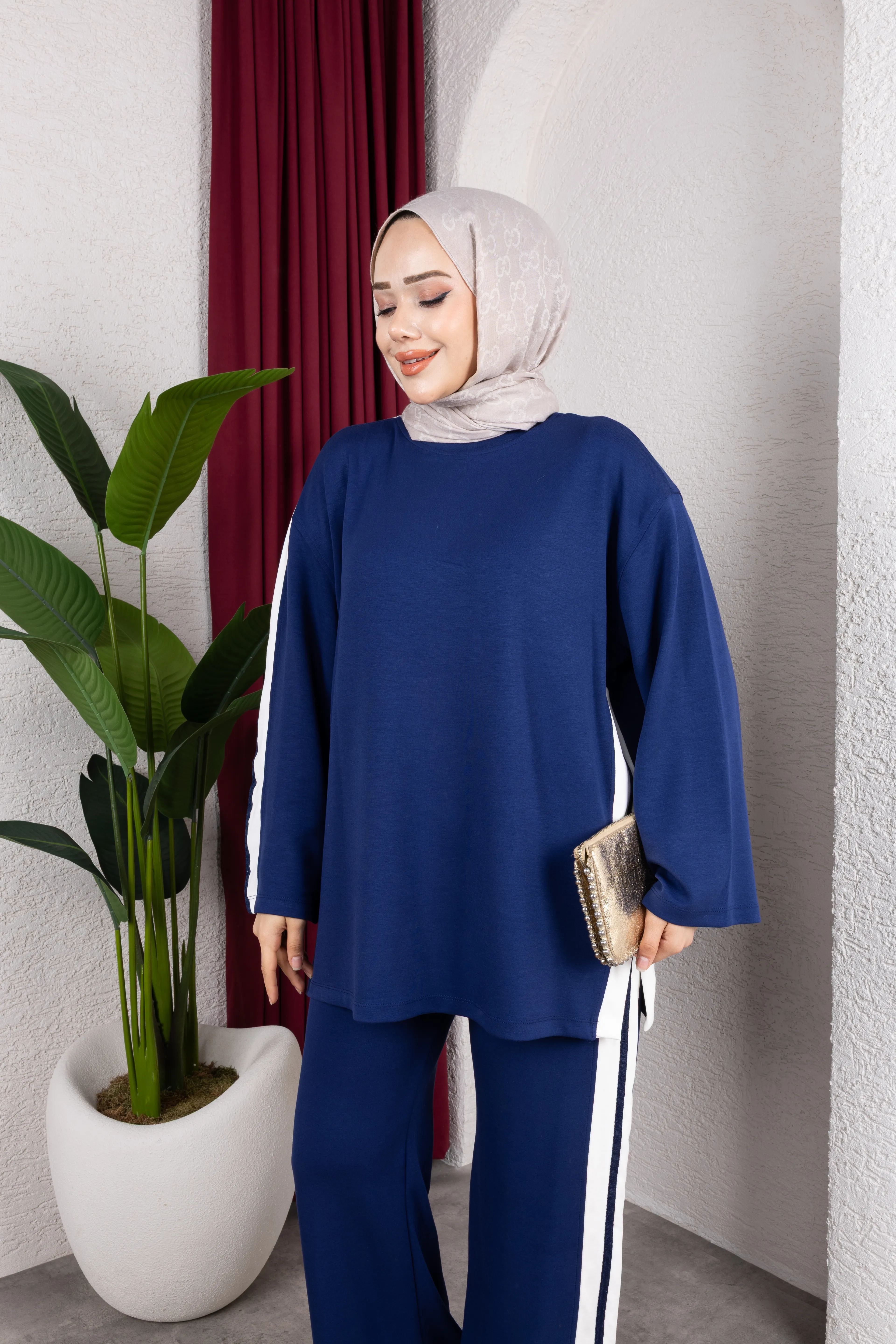 Aja Şerit Detaylı Takım Lacivert 