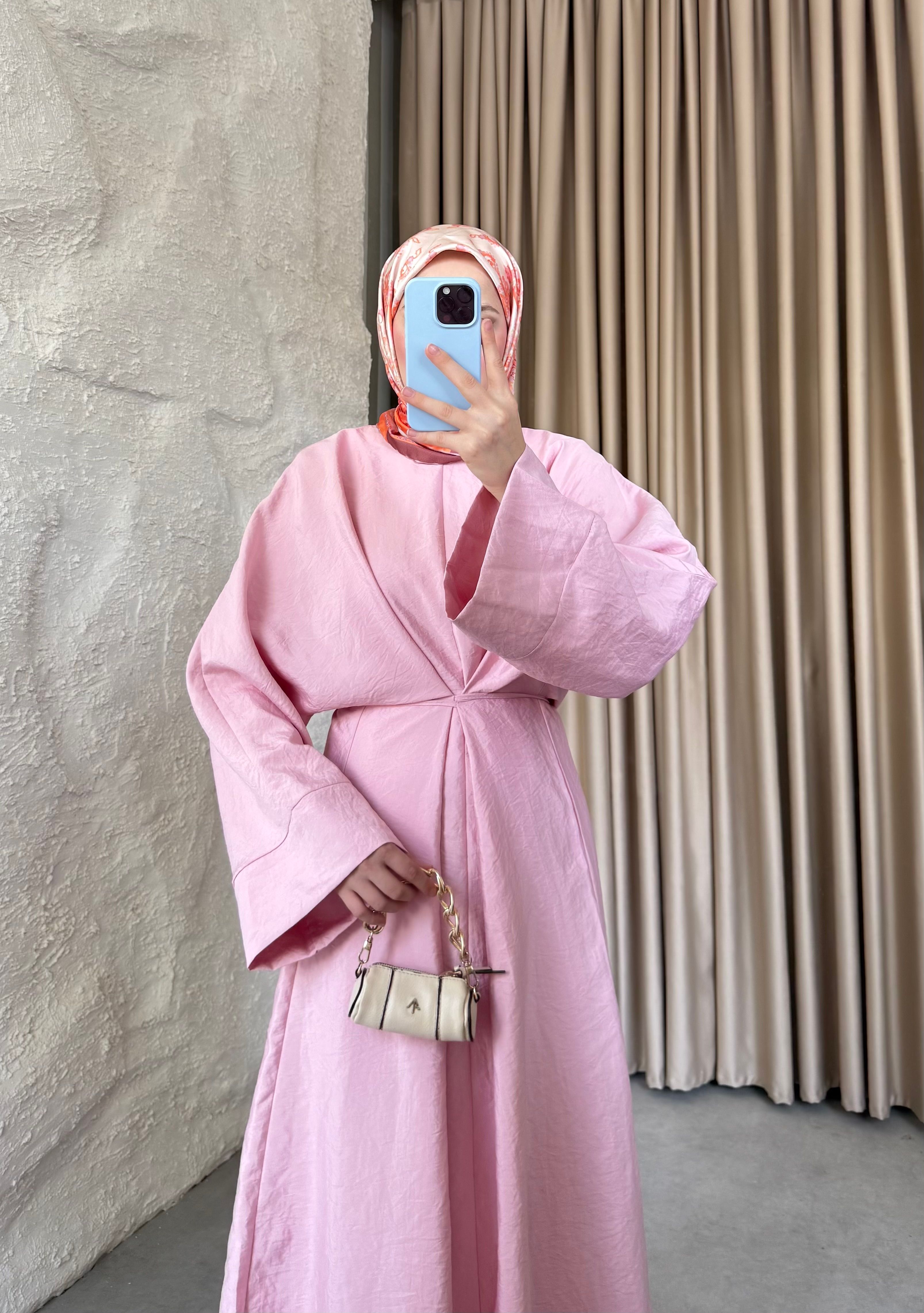 Bağlamalı Tasarım Elbise Pembe 