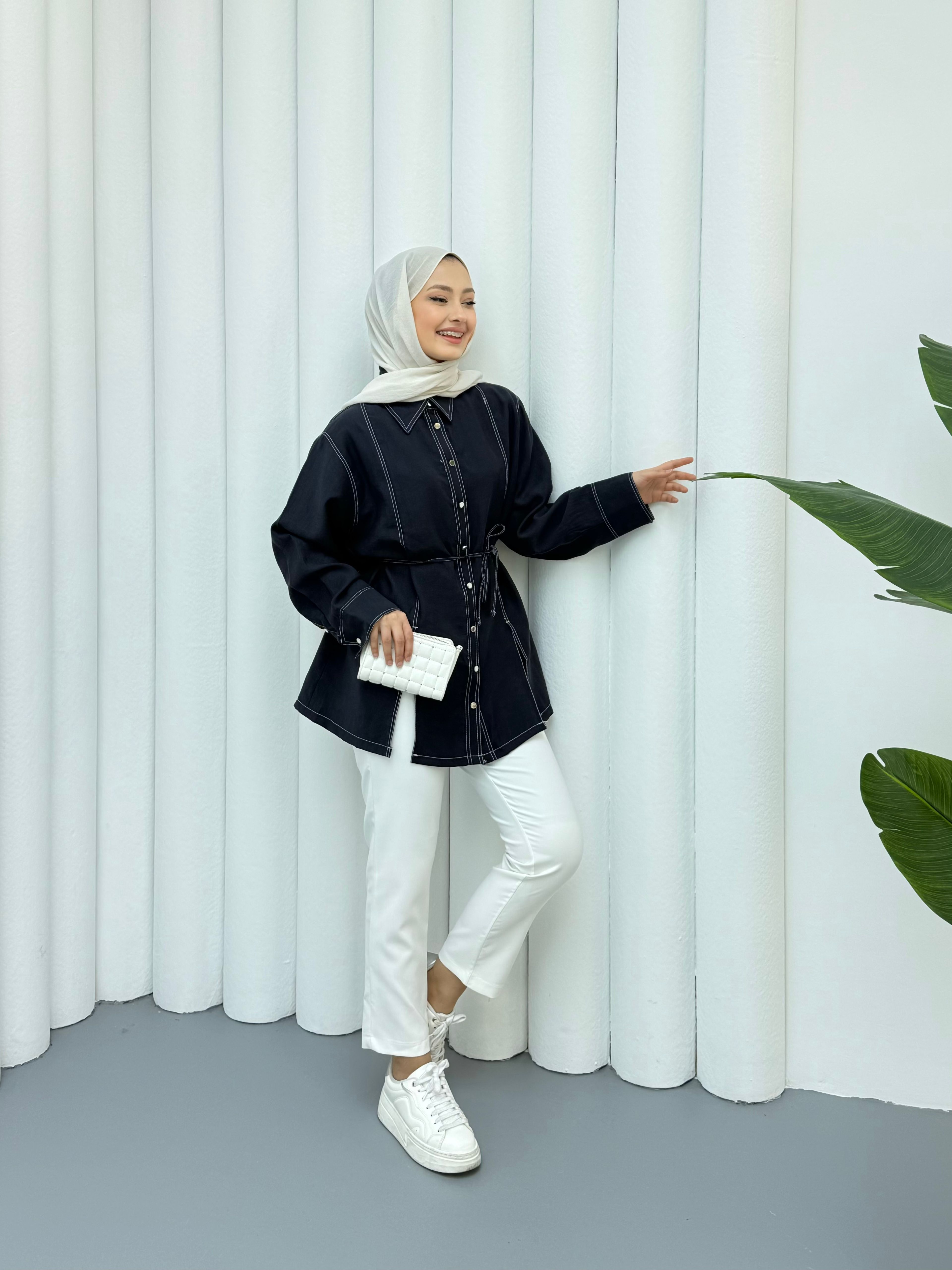Gardenya Çift Dikiş Detaylı Gömlek - Lacivert