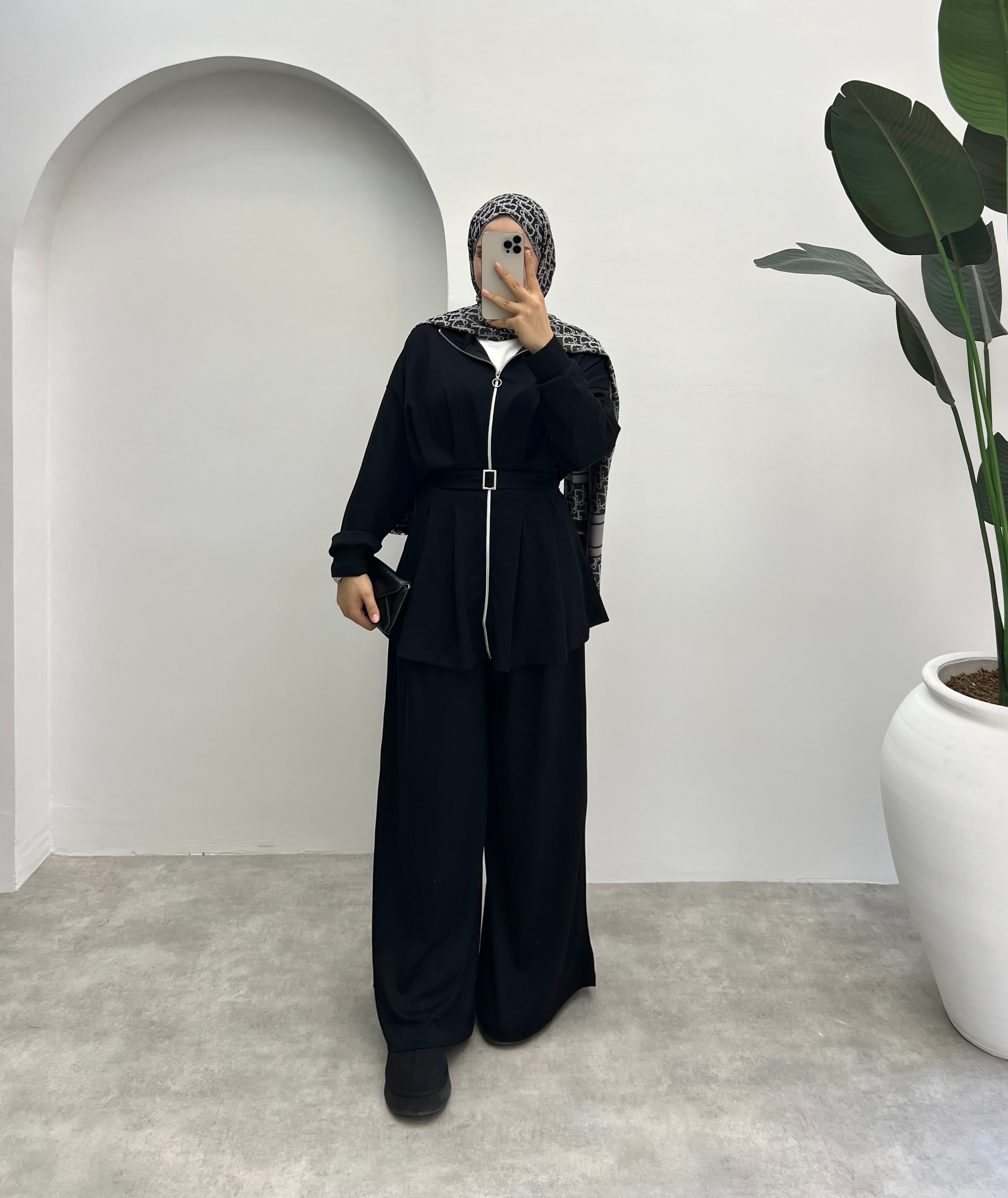 Lia Kemerli Pantolonlu Takım Siyah 