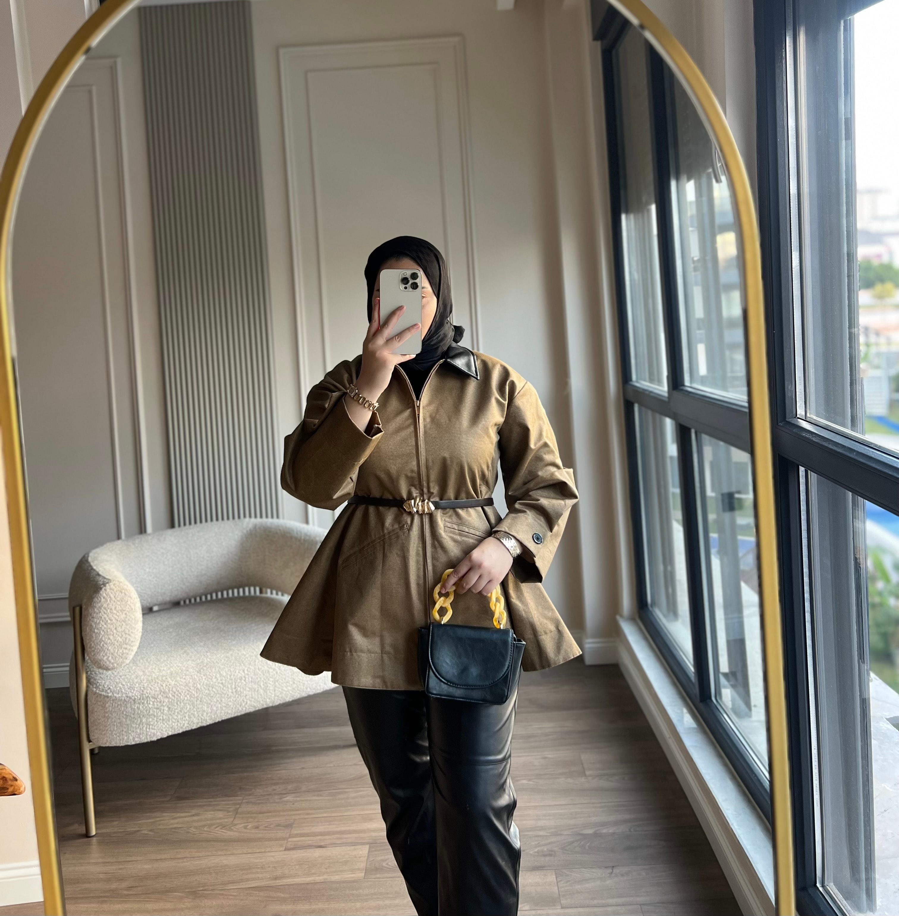 Belden Oturtmalı  Fermuarlı Trenç Camel