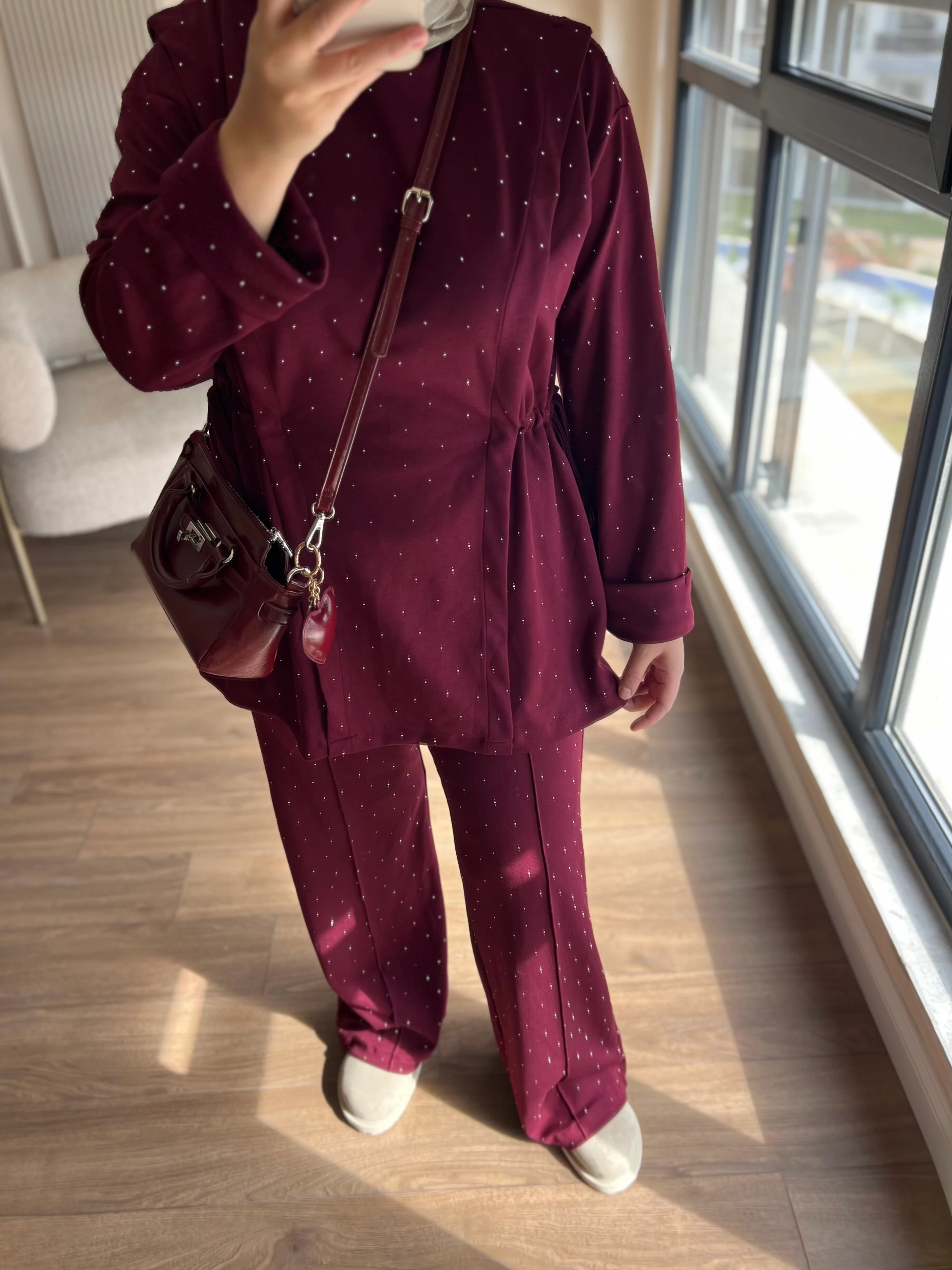 Taşlı Premium Oys Takım Bordo