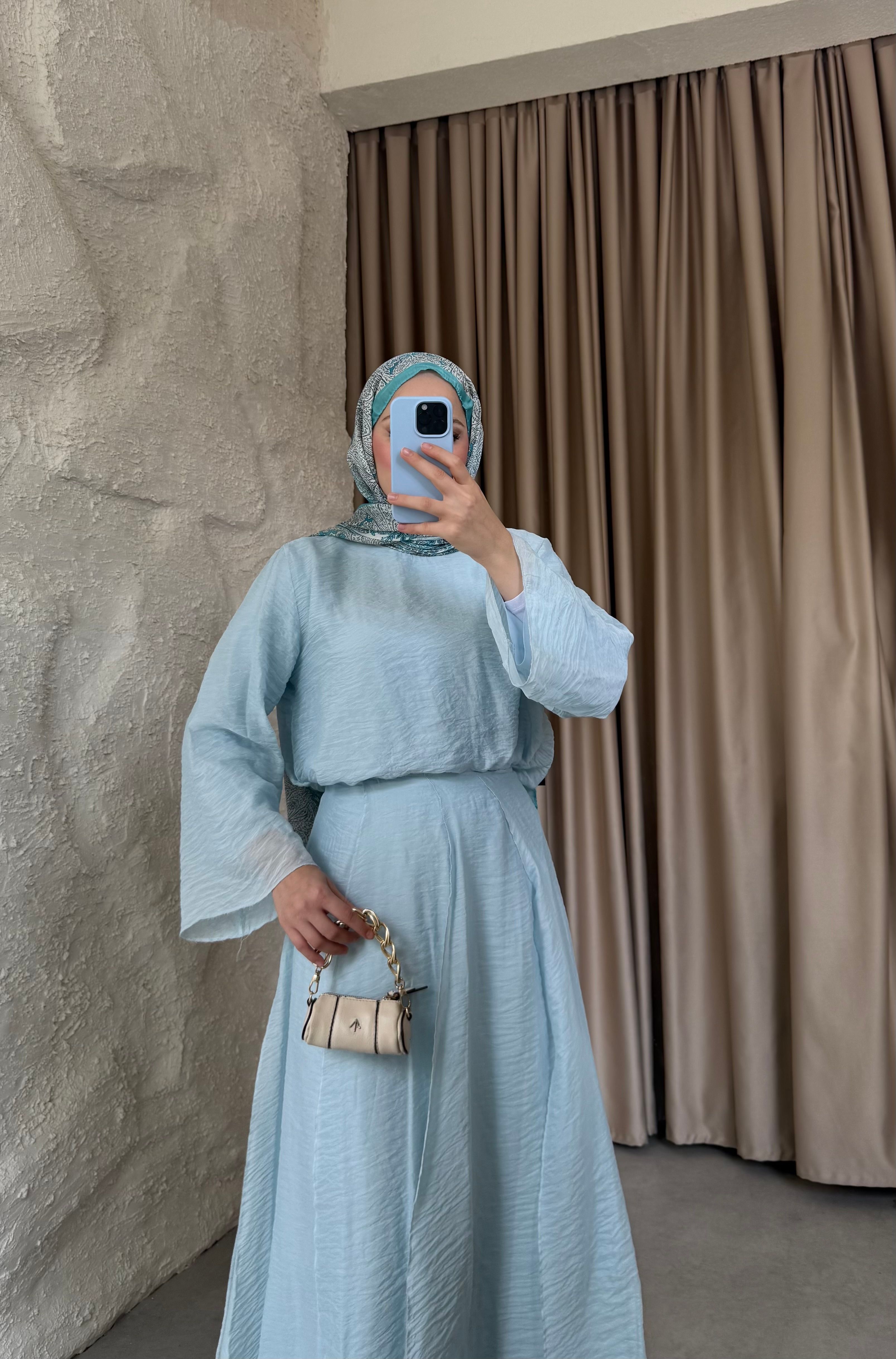 Vual Astarlı Parça Etekli Takım Bebe Mavisi 