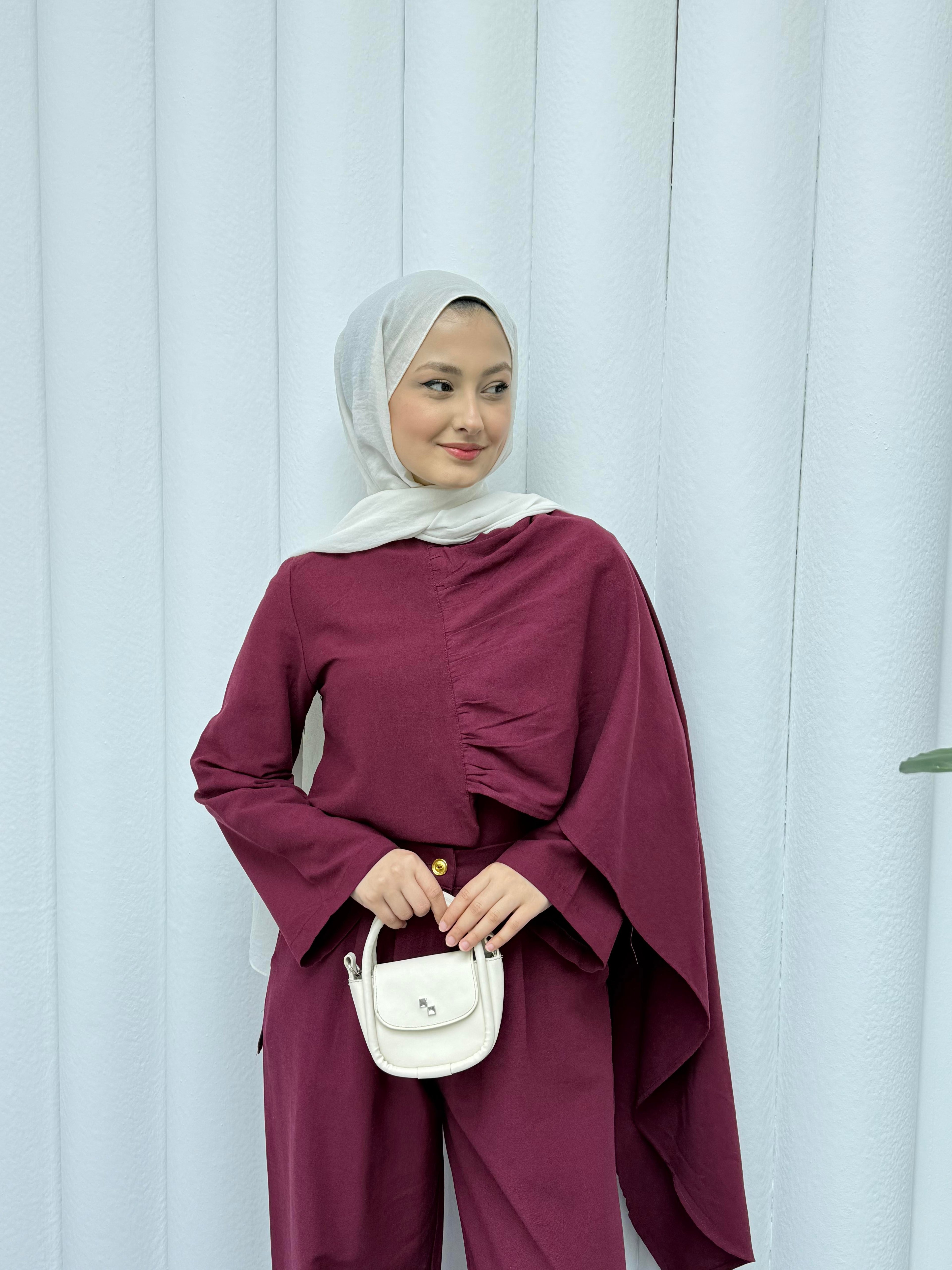 Premium Keten Takım - Bordo