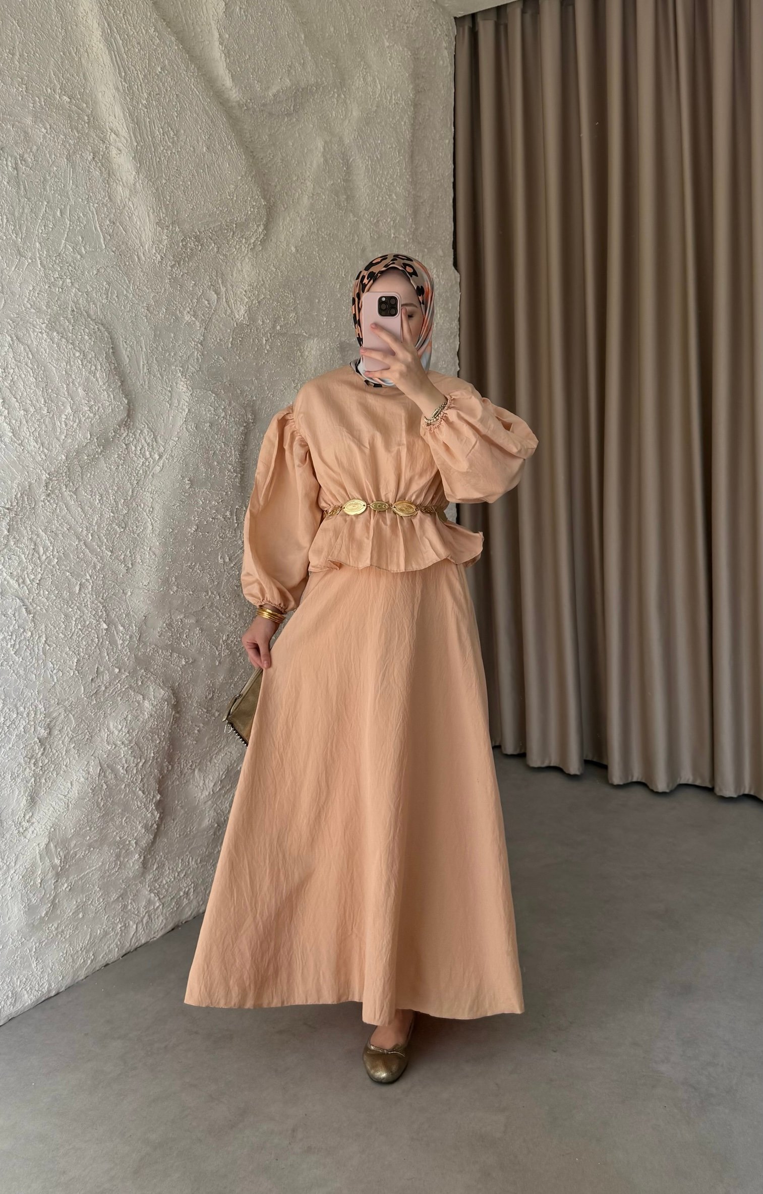 Mellina Kemerli Etek Takım - Bordo