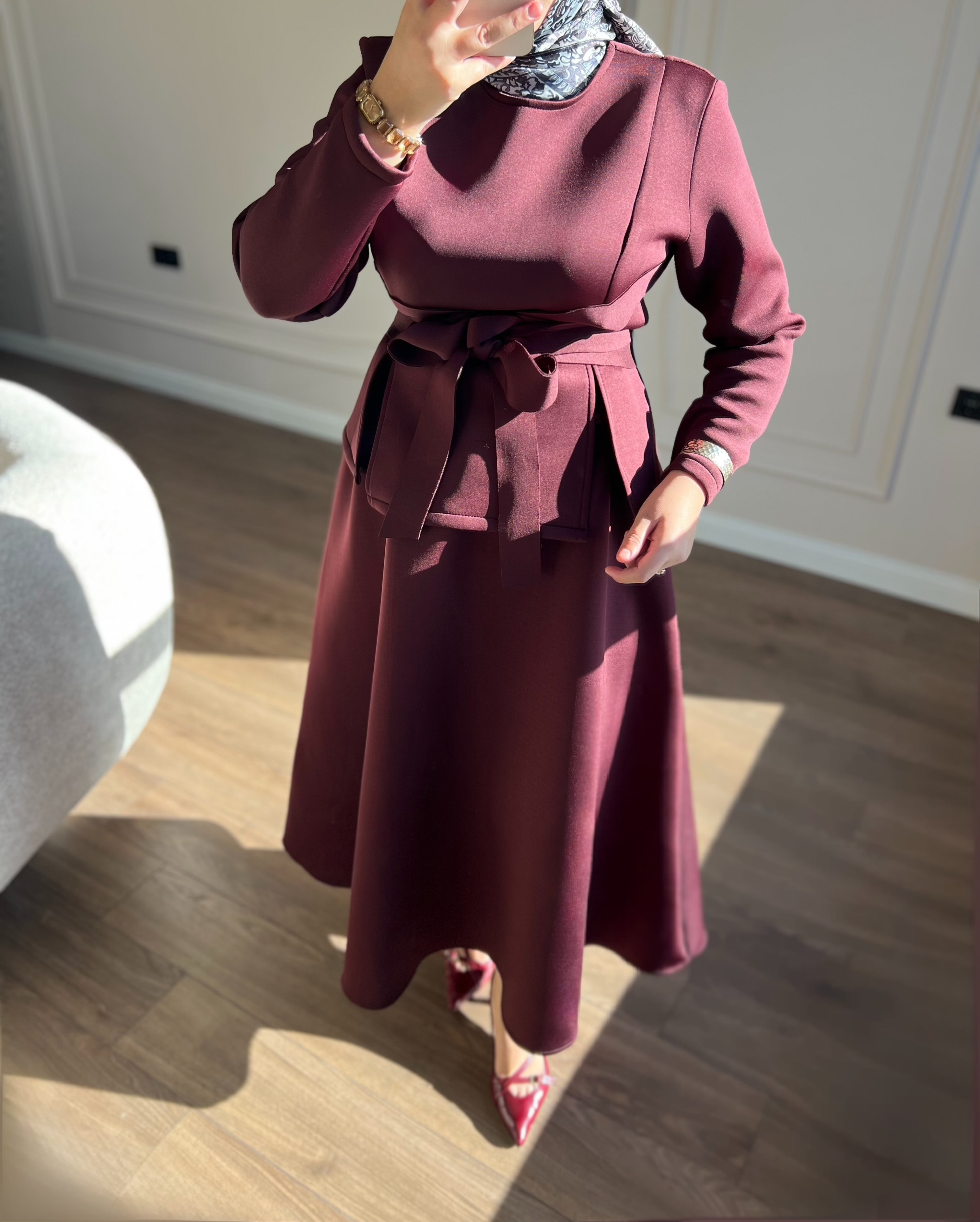 Puf Etekli Takım Bordo 