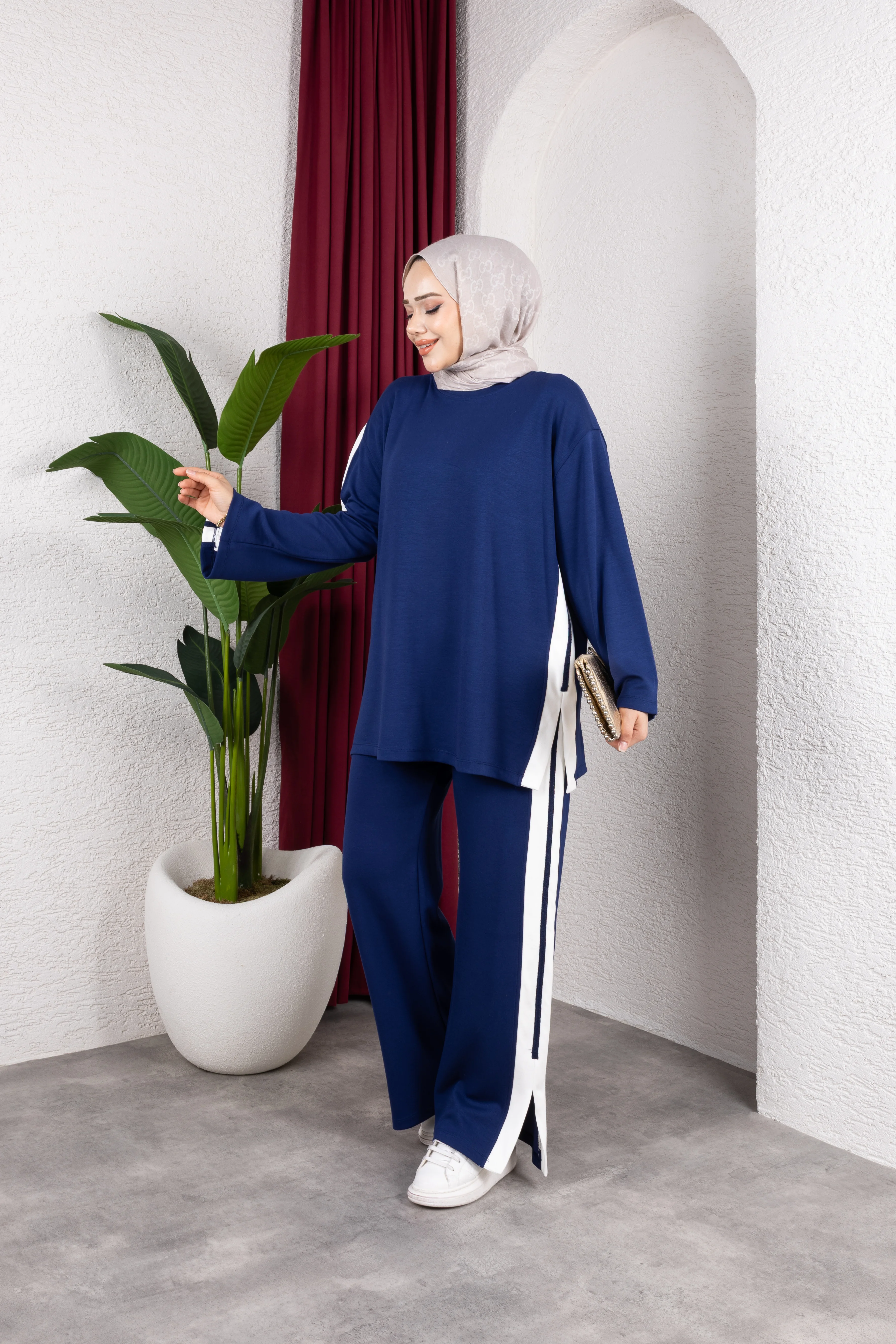 Aja Şerit Detaylı Takım Lacivert 