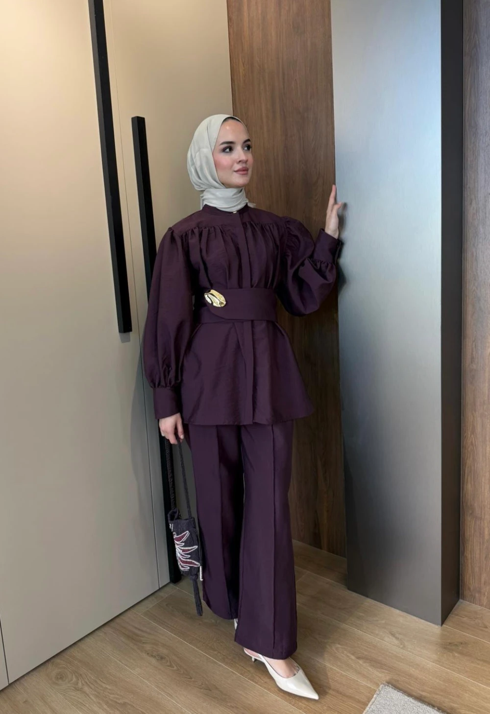 Cupra Broş Detaylı Pantolonlu Takım Bordo 