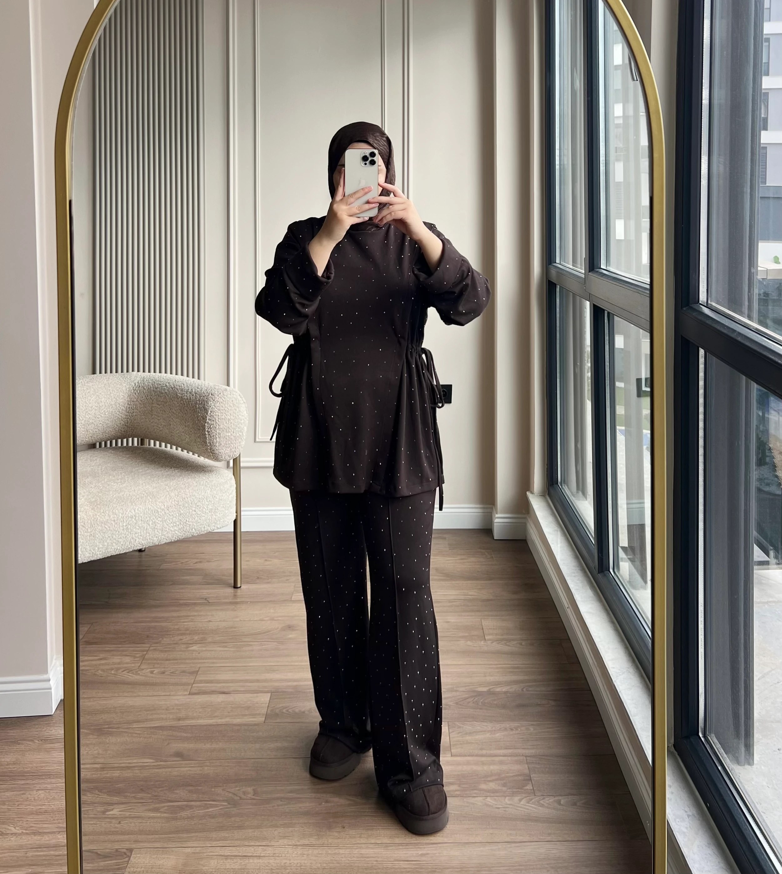 Taşlı Premıum Oysh Takım Kahverengi 