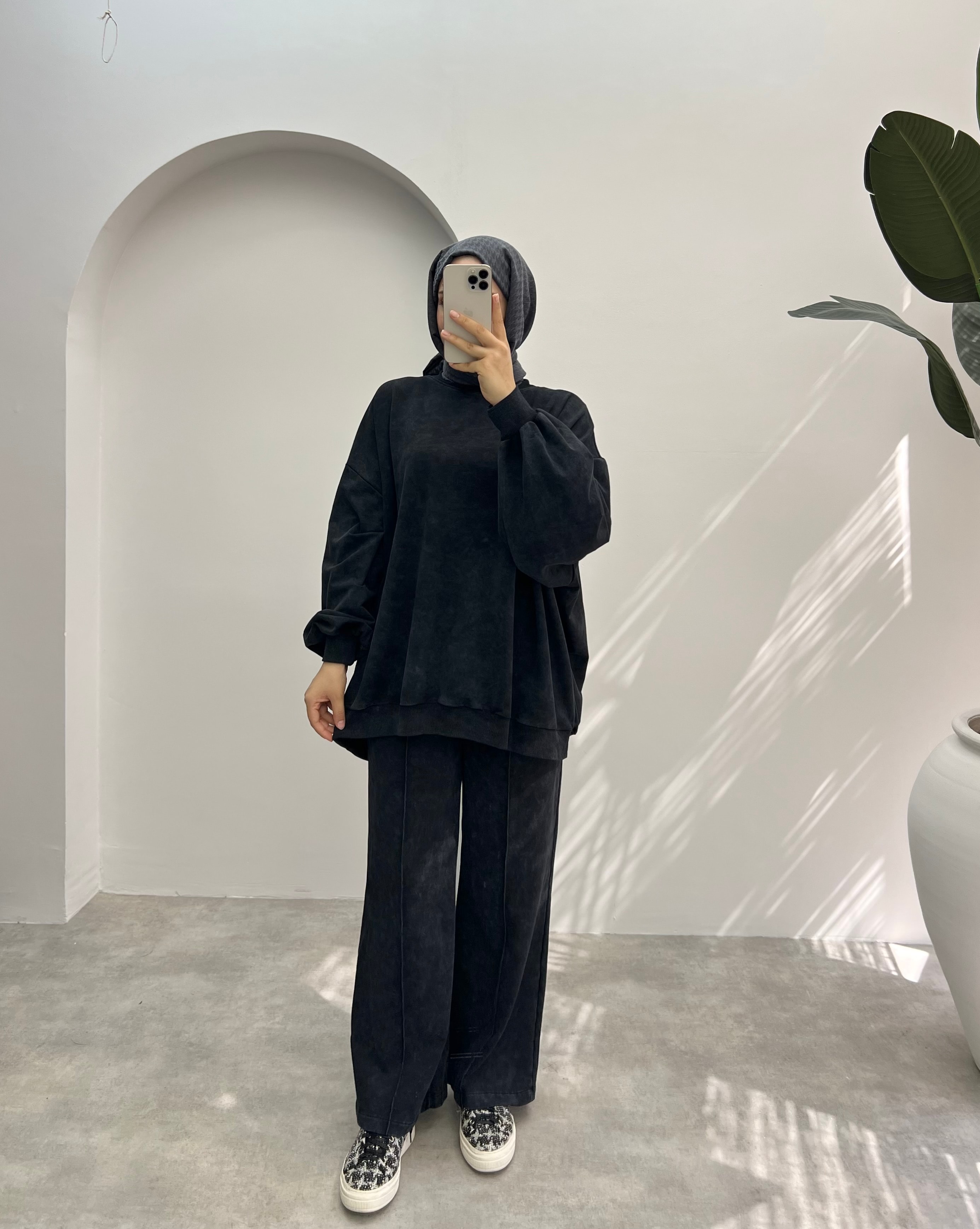 Batik Desen Oversize Pantolonlu Takım Antrasit