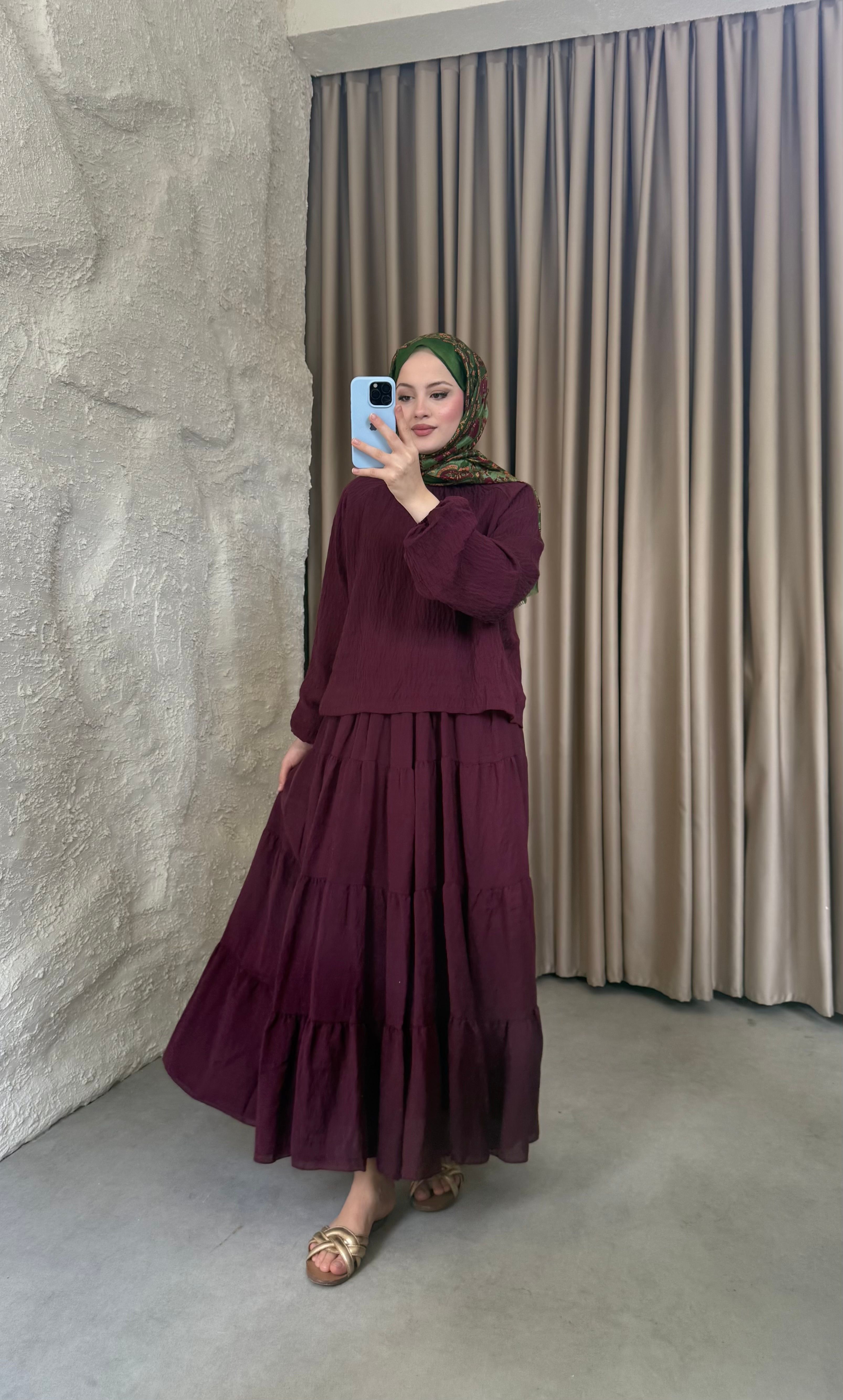 Nora Etekli Takım Bordo 