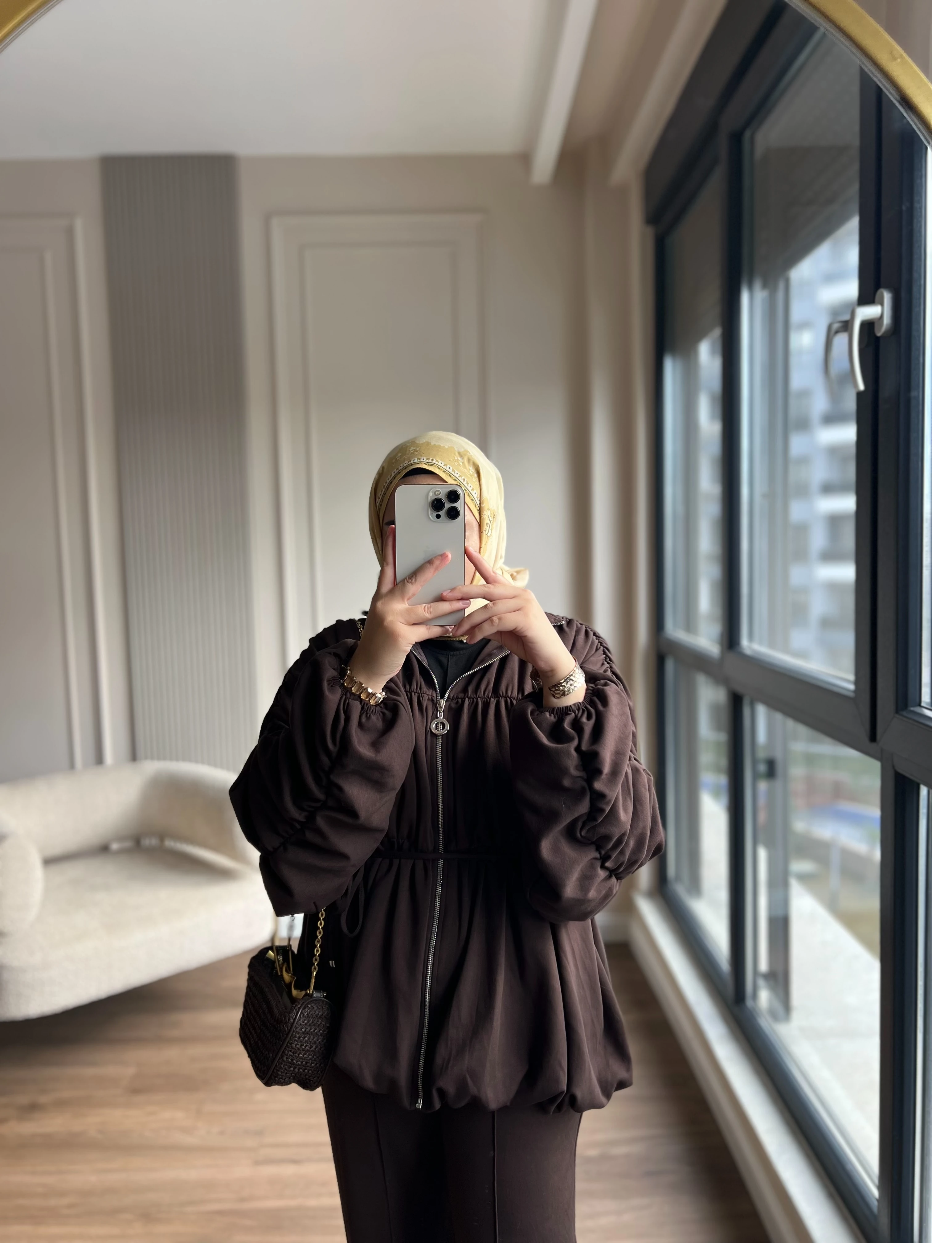 Büzgü  Detay Pantolonlu Takım Kahverengi 