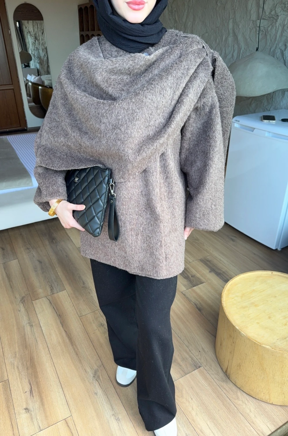 Şal Yaka Kaban Cappucino 