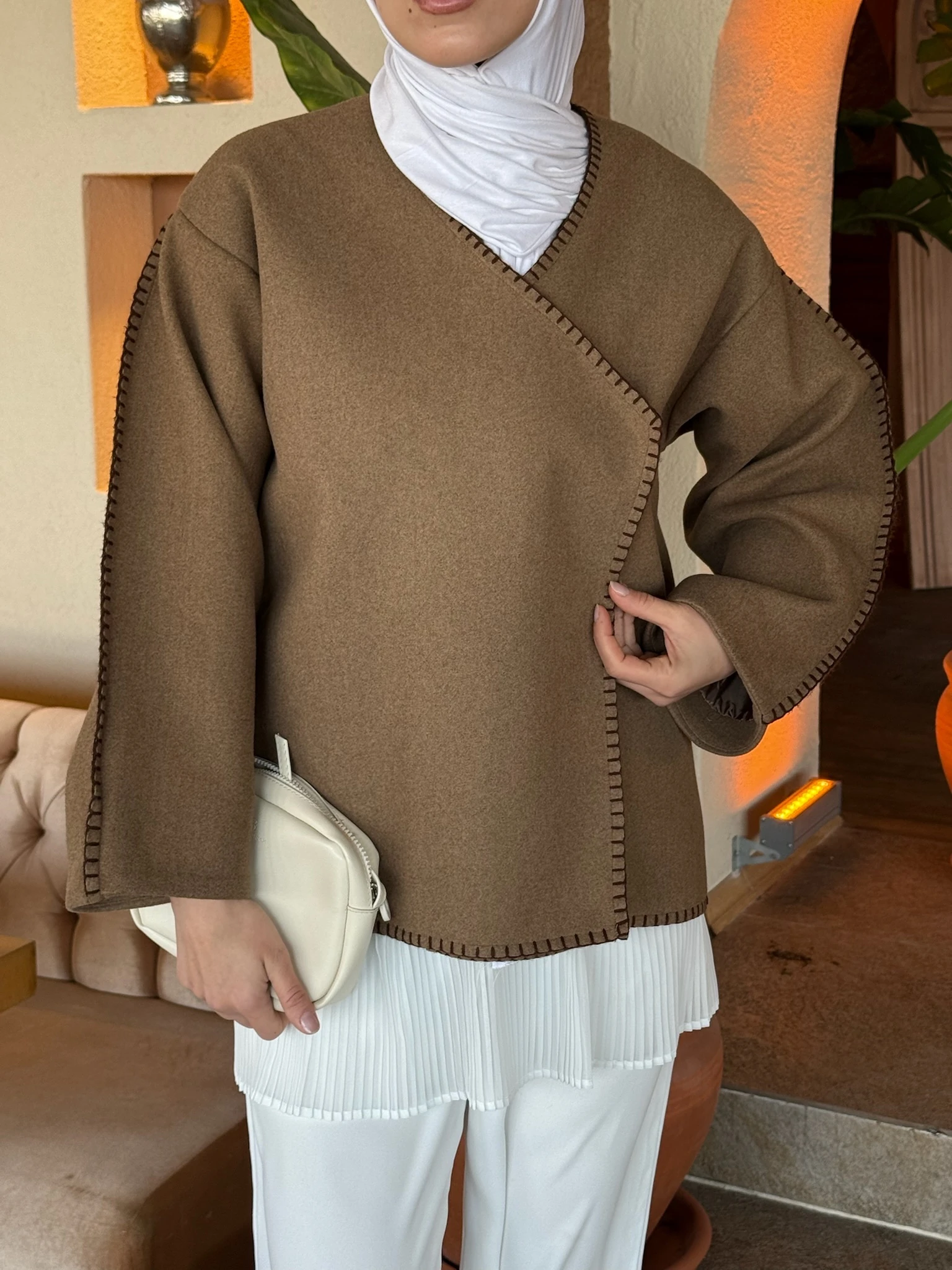 Premıum Dikişli Kaşe Ceket Kahverengi 