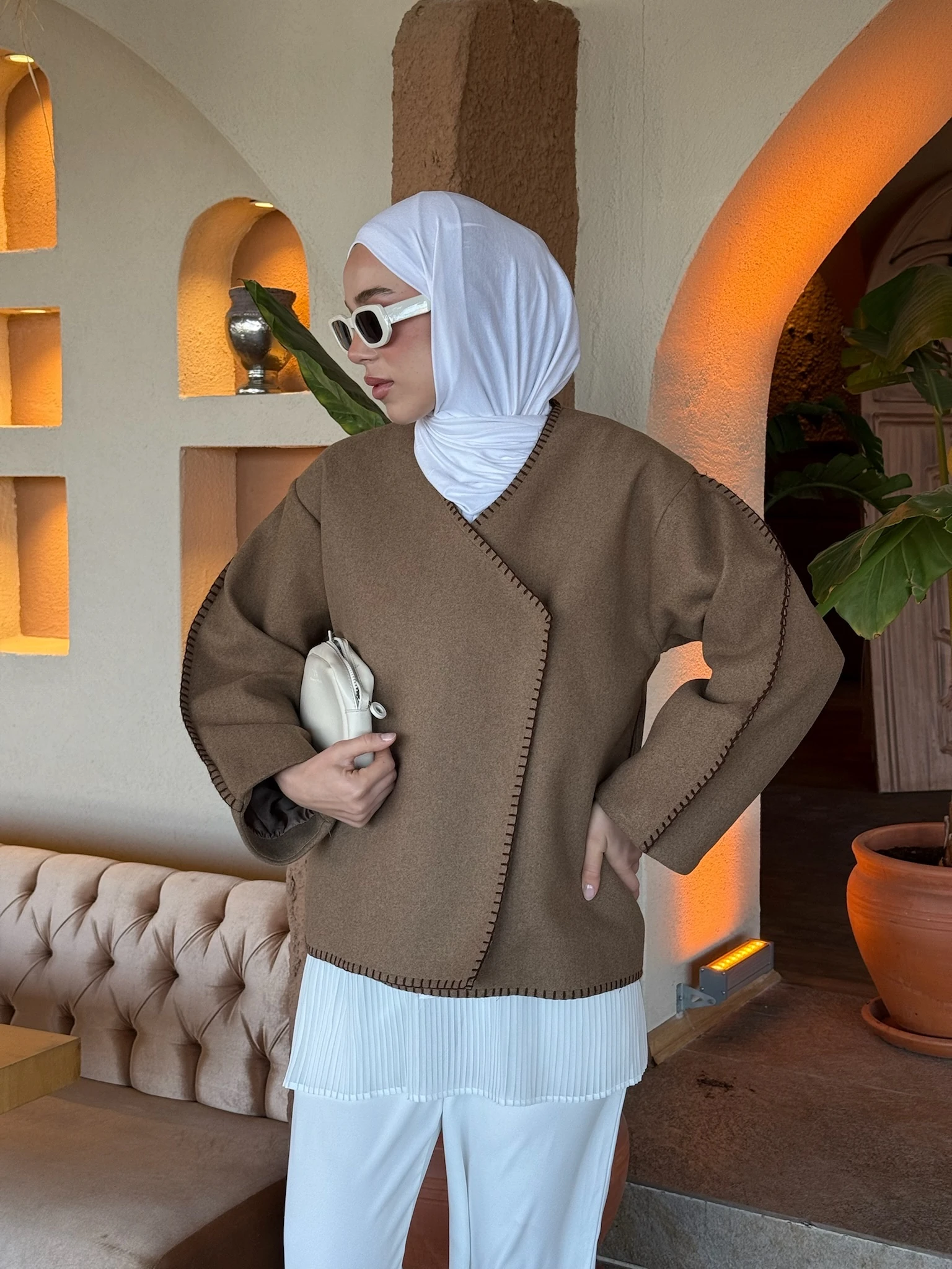 Premıum Dikişli Kaşe Ceket Kahverengi 