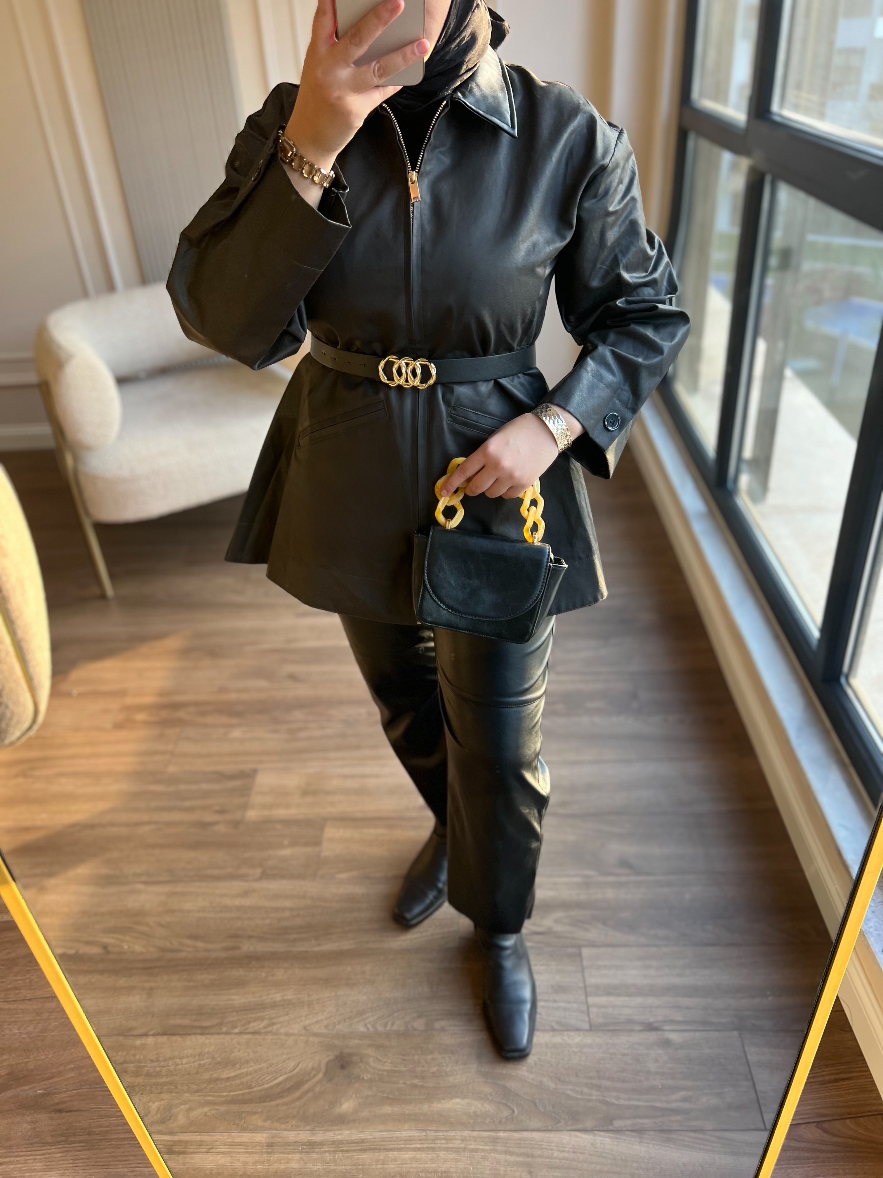 Belden Oturtmalı Fermuarlı Trenç Acı Kahve