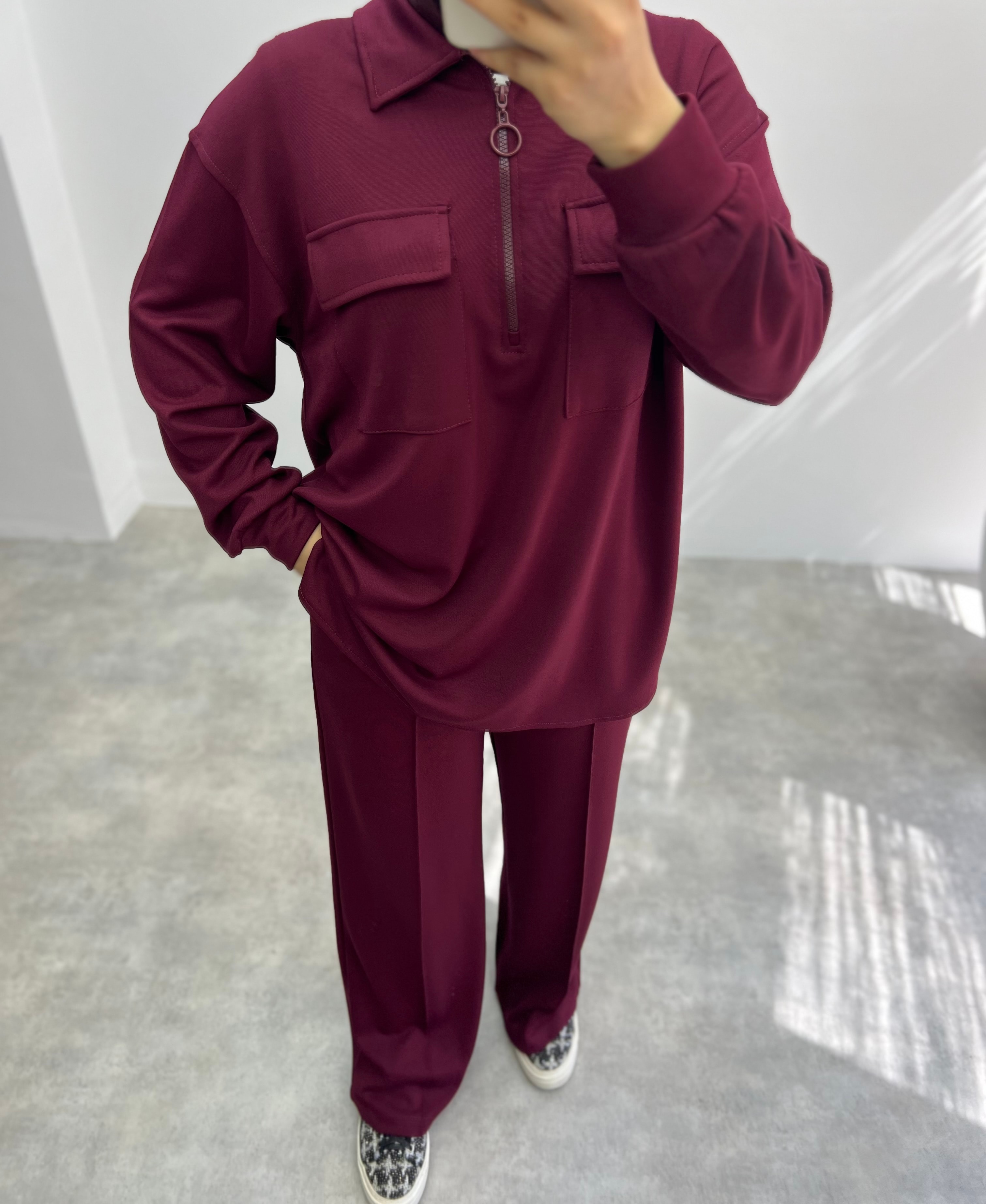 Yarım Fermuarlı Premium Takım Bordo 