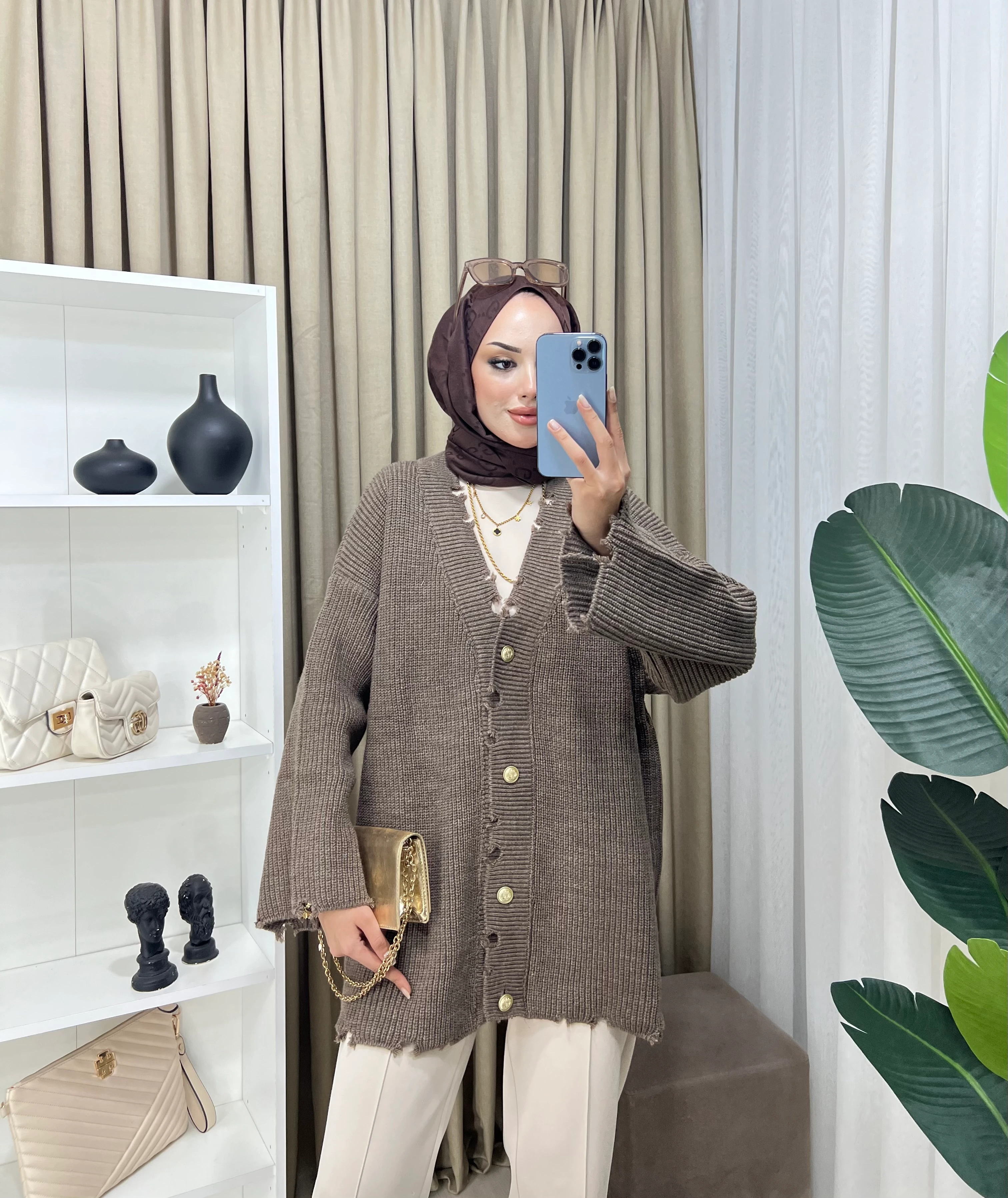 Yırtık Detaylı Premıum Ceket Cappucino