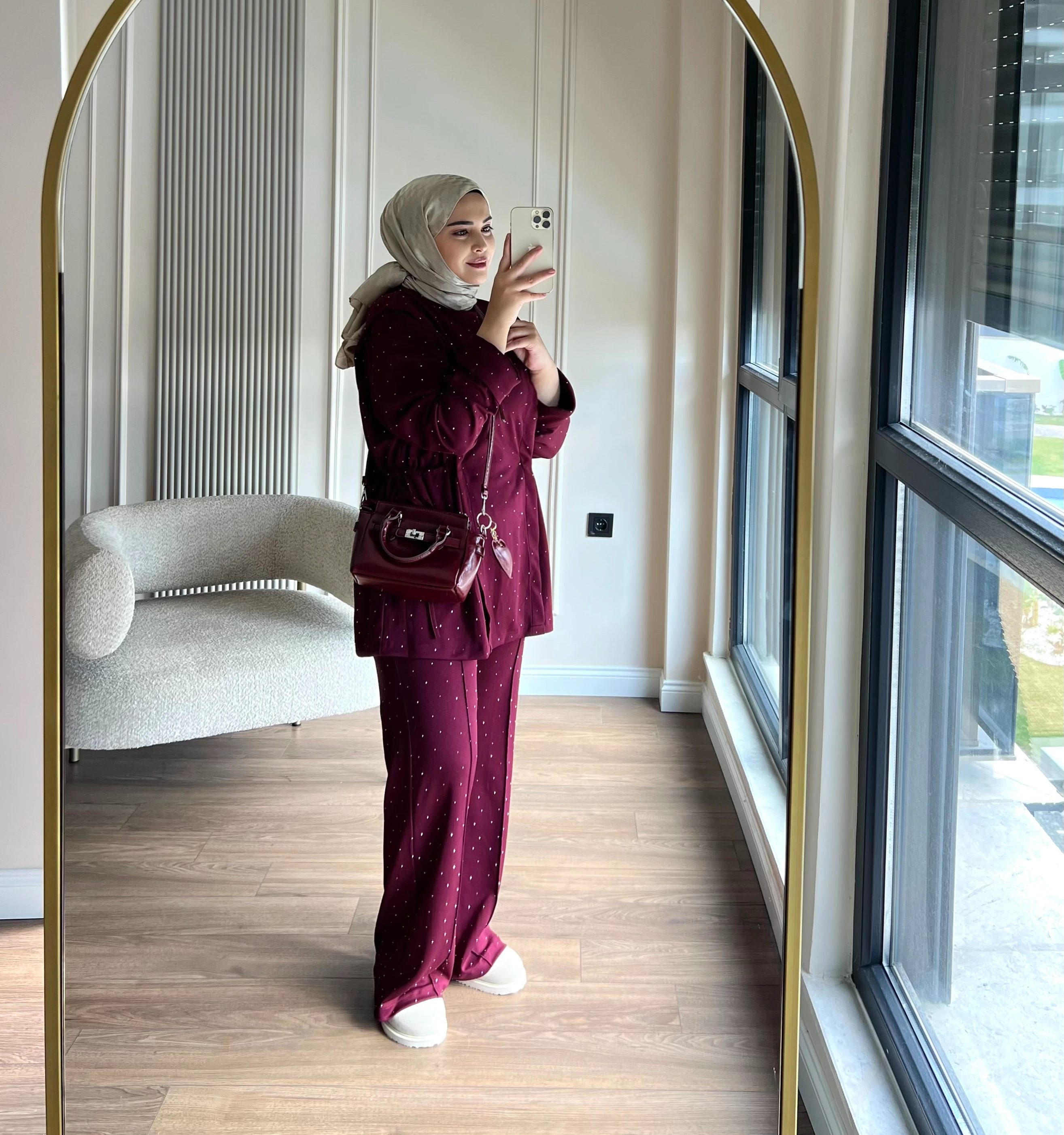 Taşlı Premium Oys Takım Bordo