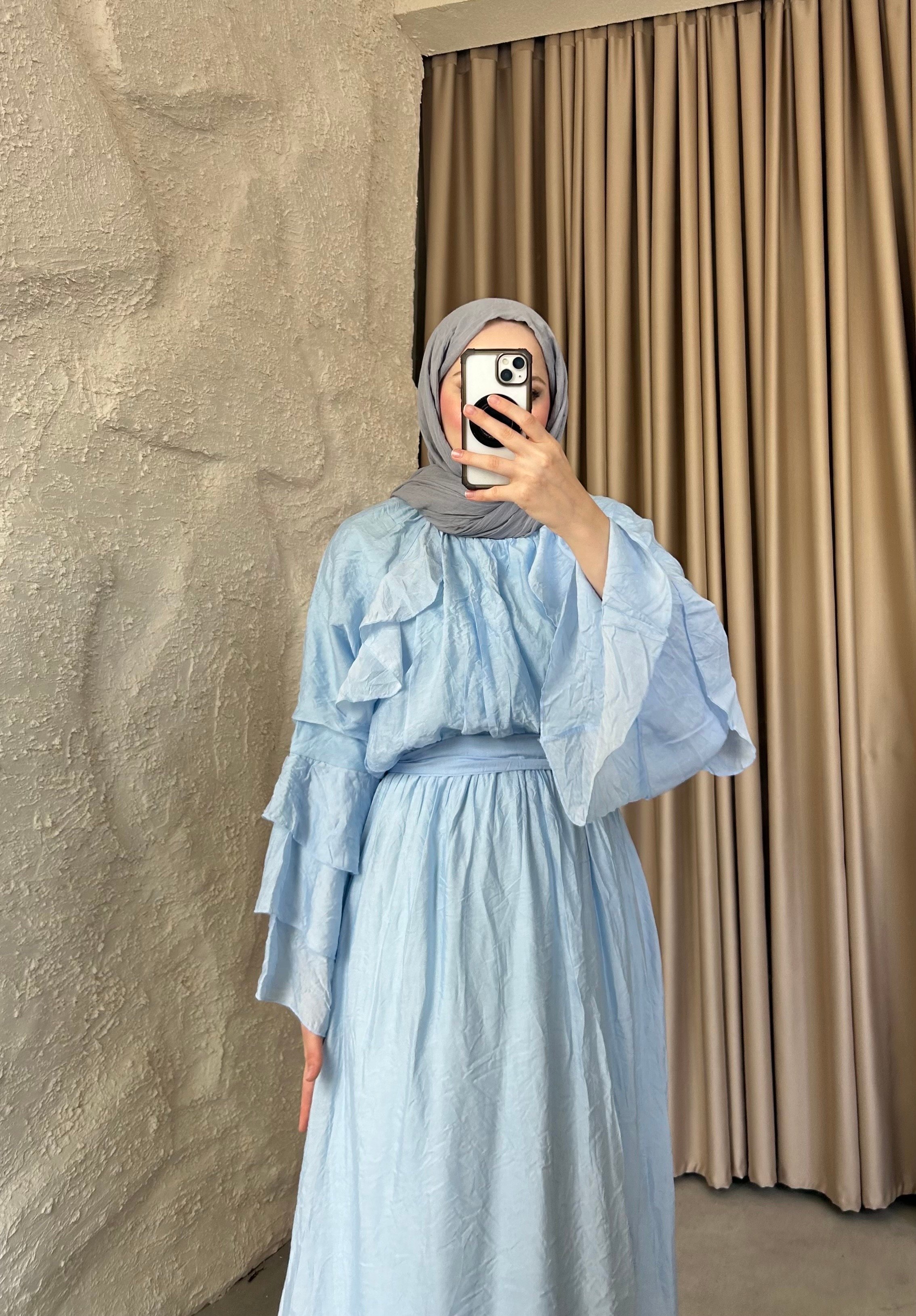 Kolları Volanlı Tül Modal Elbise Bebe Mavisi 